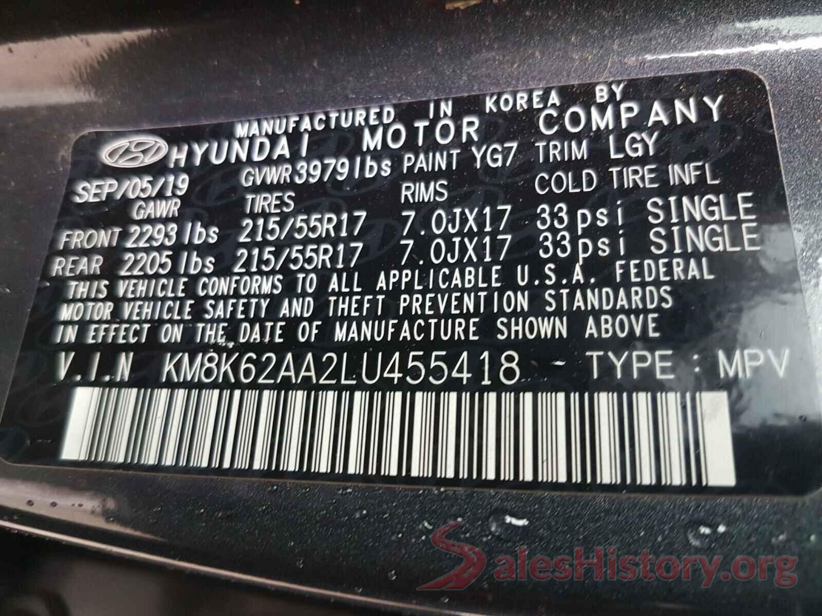 KM8K62AA2LU455418 2020 HYUNDAI KONA