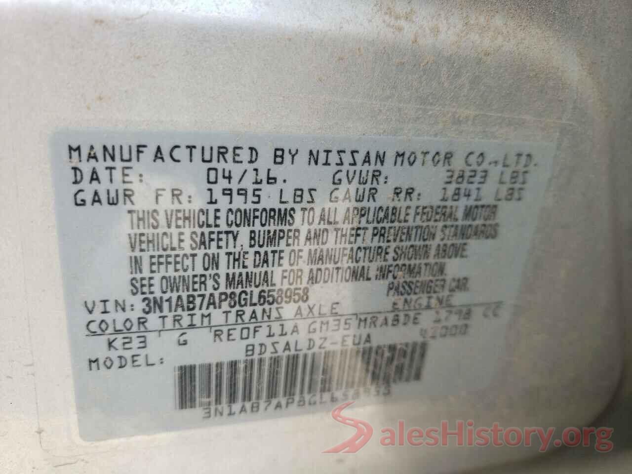 3N1AB7AP8GL658958 2016 NISSAN SENTRA