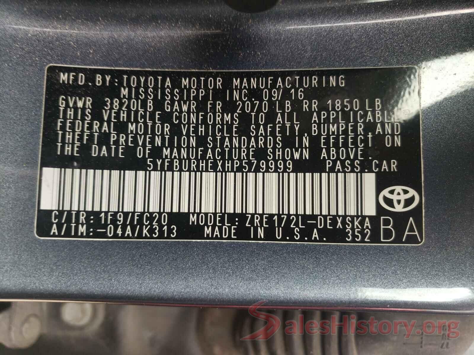 5YFBURHEXHP579999 2017 TOYOTA COROLLA