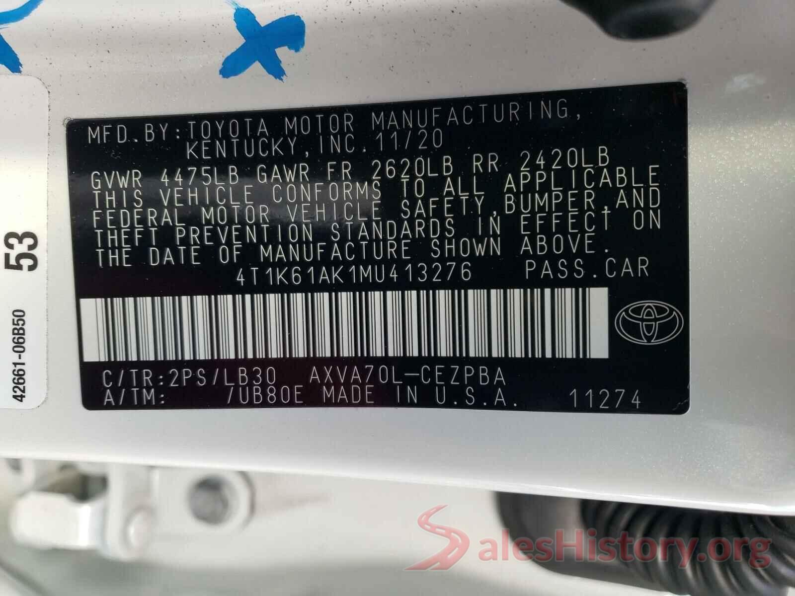 4T1K61AK1MU413276 2021 TOYOTA CAMRY