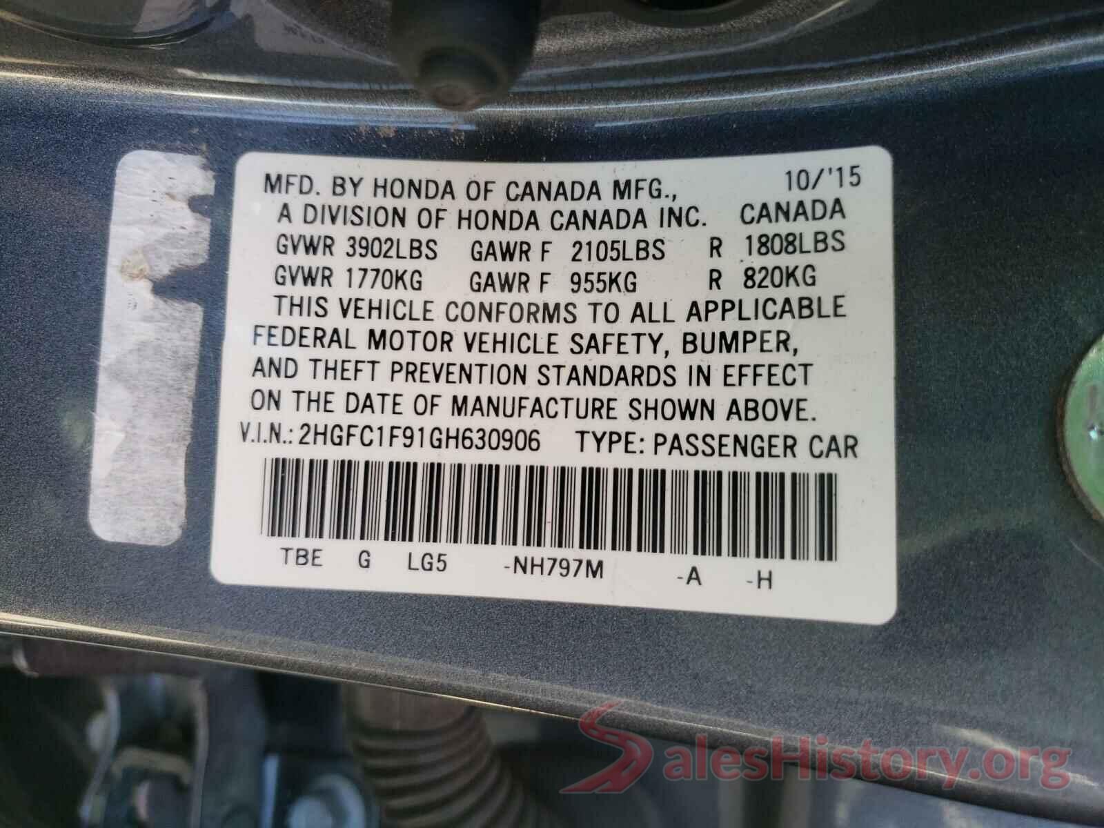 2HGFC1F91GH630906 2016 HONDA CIVIC