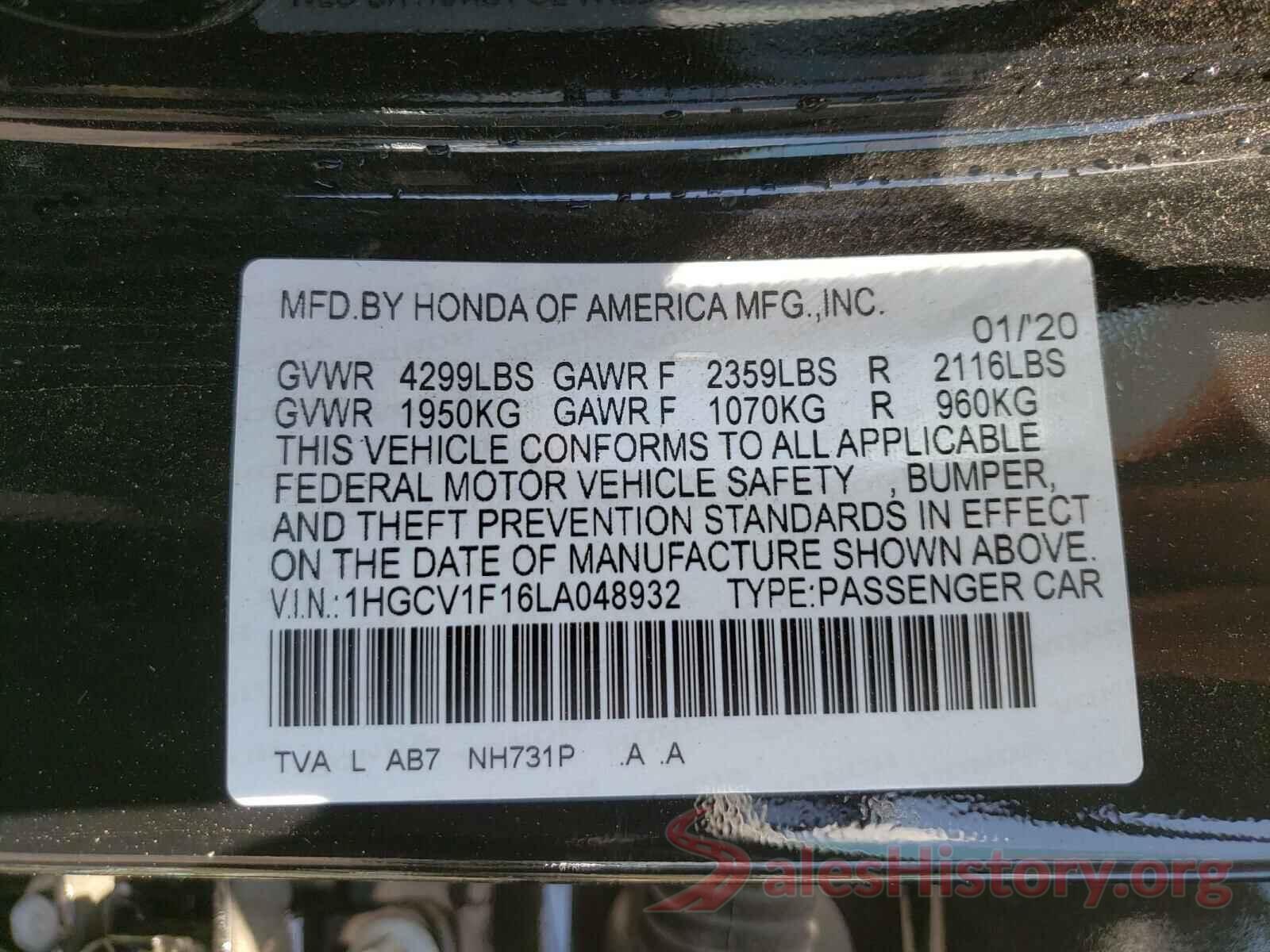 1HGCV1F16LA048932 2020 HONDA ACCORD