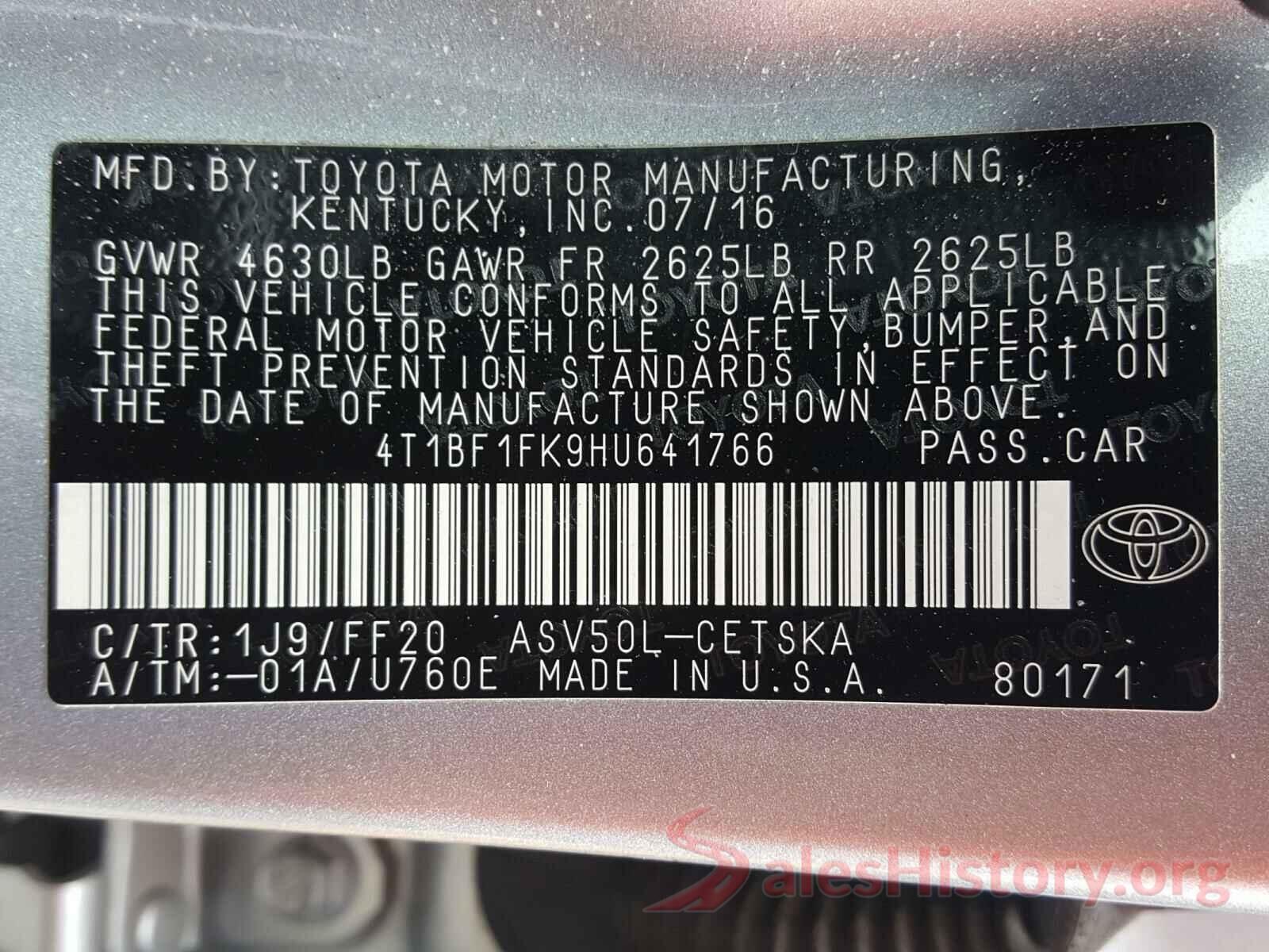 4T1BF1FK9HU641766 2017 TOYOTA CAMRY