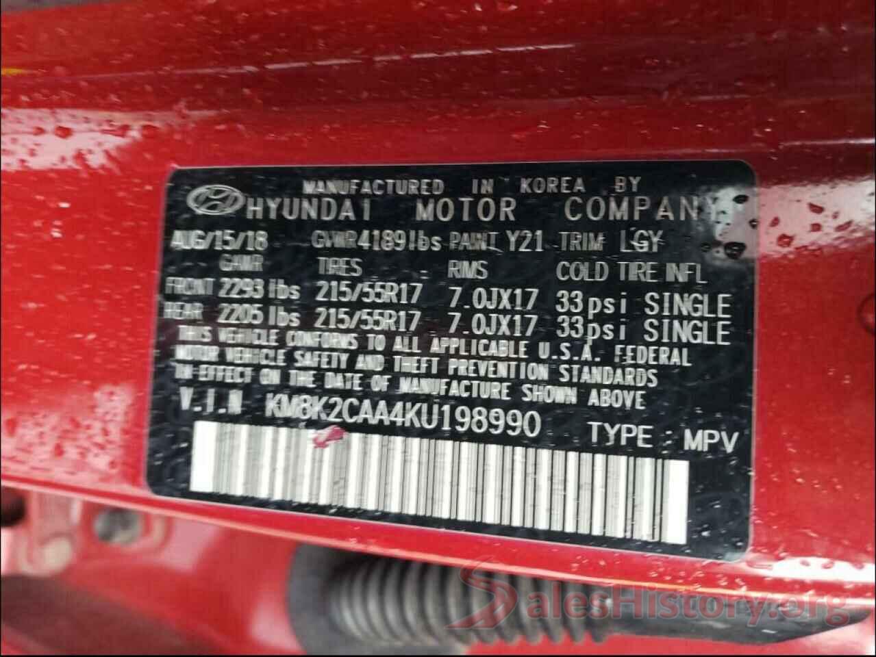 KM8K2CAA4KU198990 2019 HYUNDAI KONA