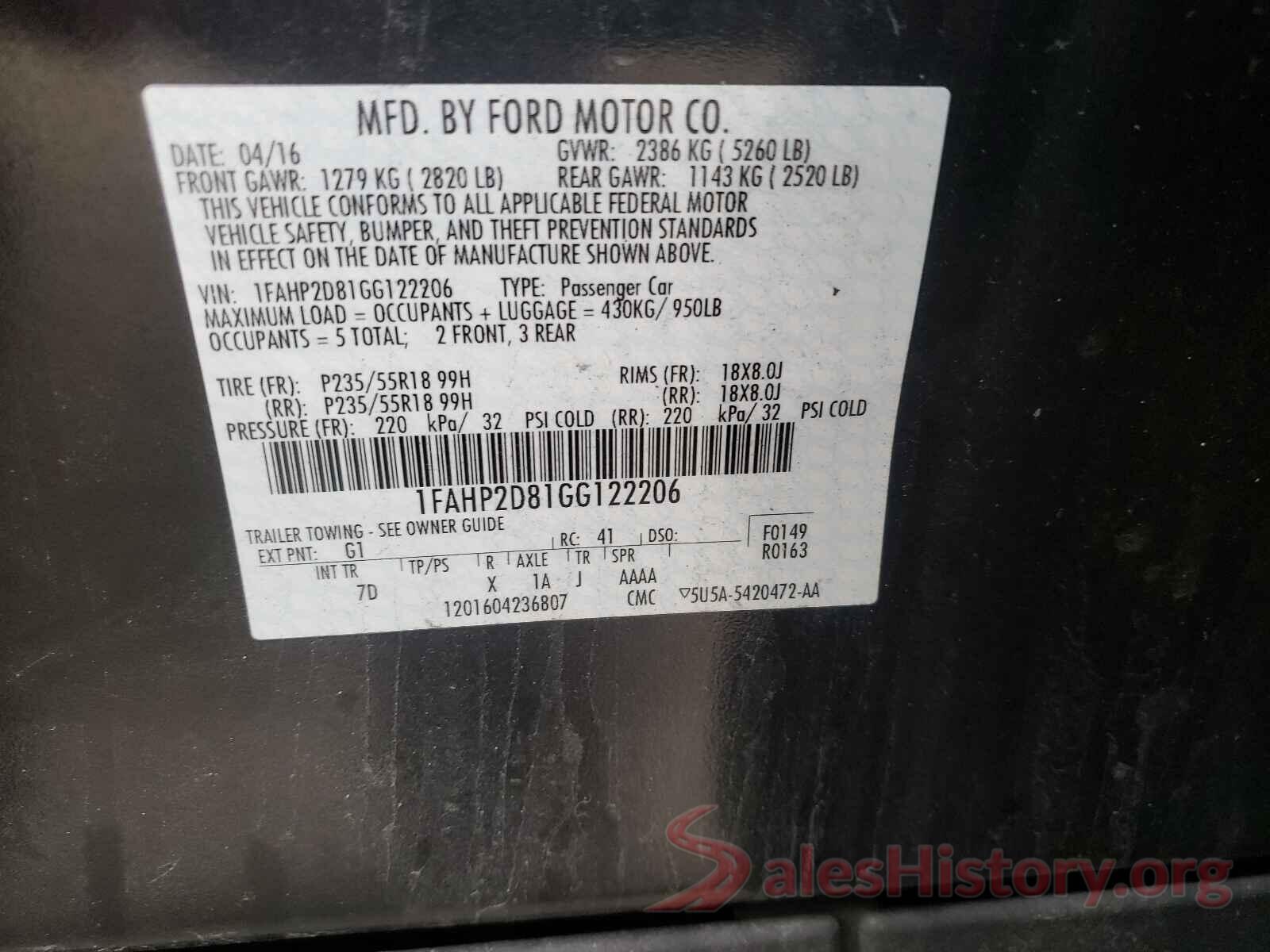 1FAHP2D81GG122206 2016 FORD TAURUS