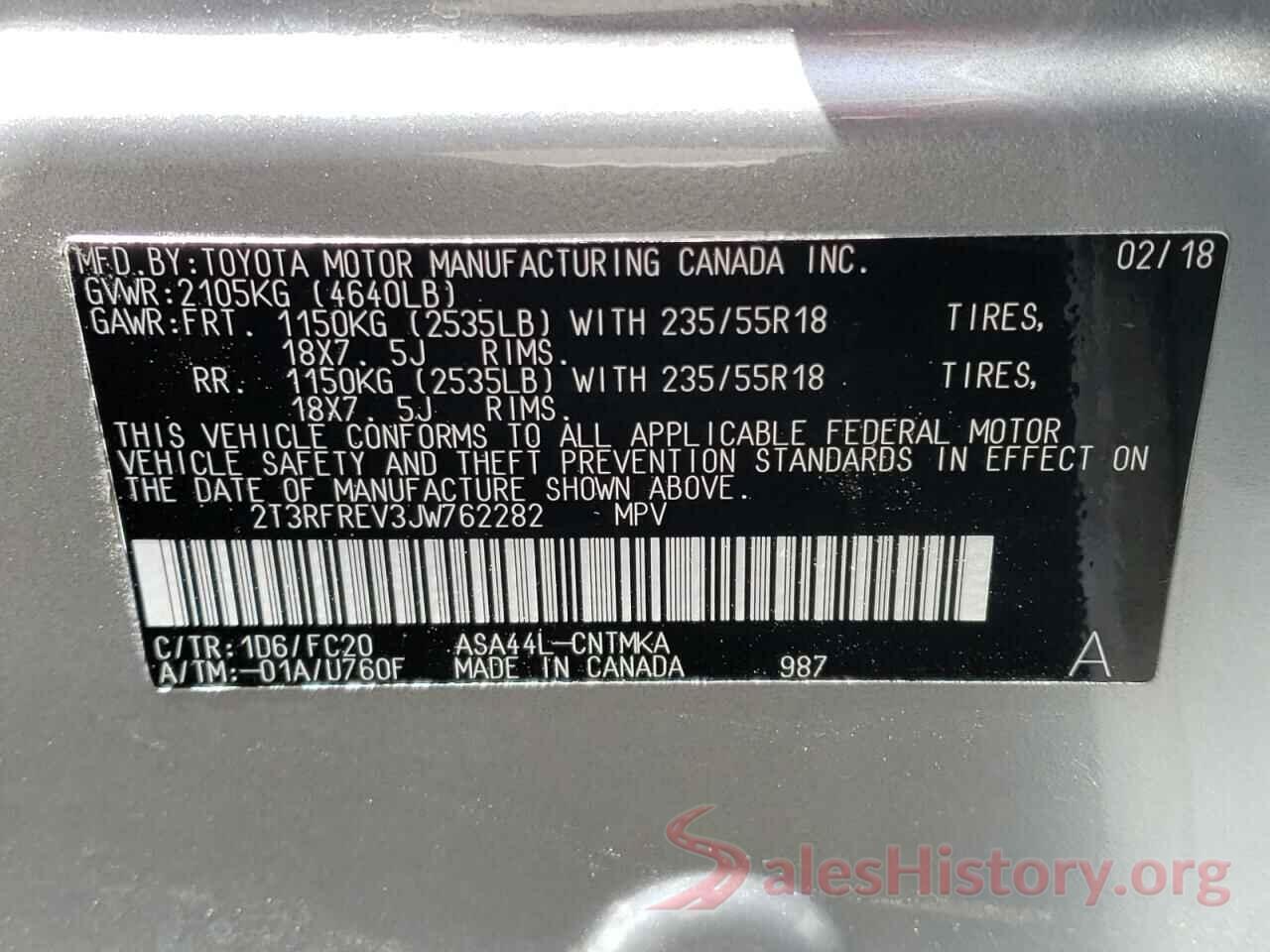 2T3RFREV3JW762282 2018 TOYOTA RAV4