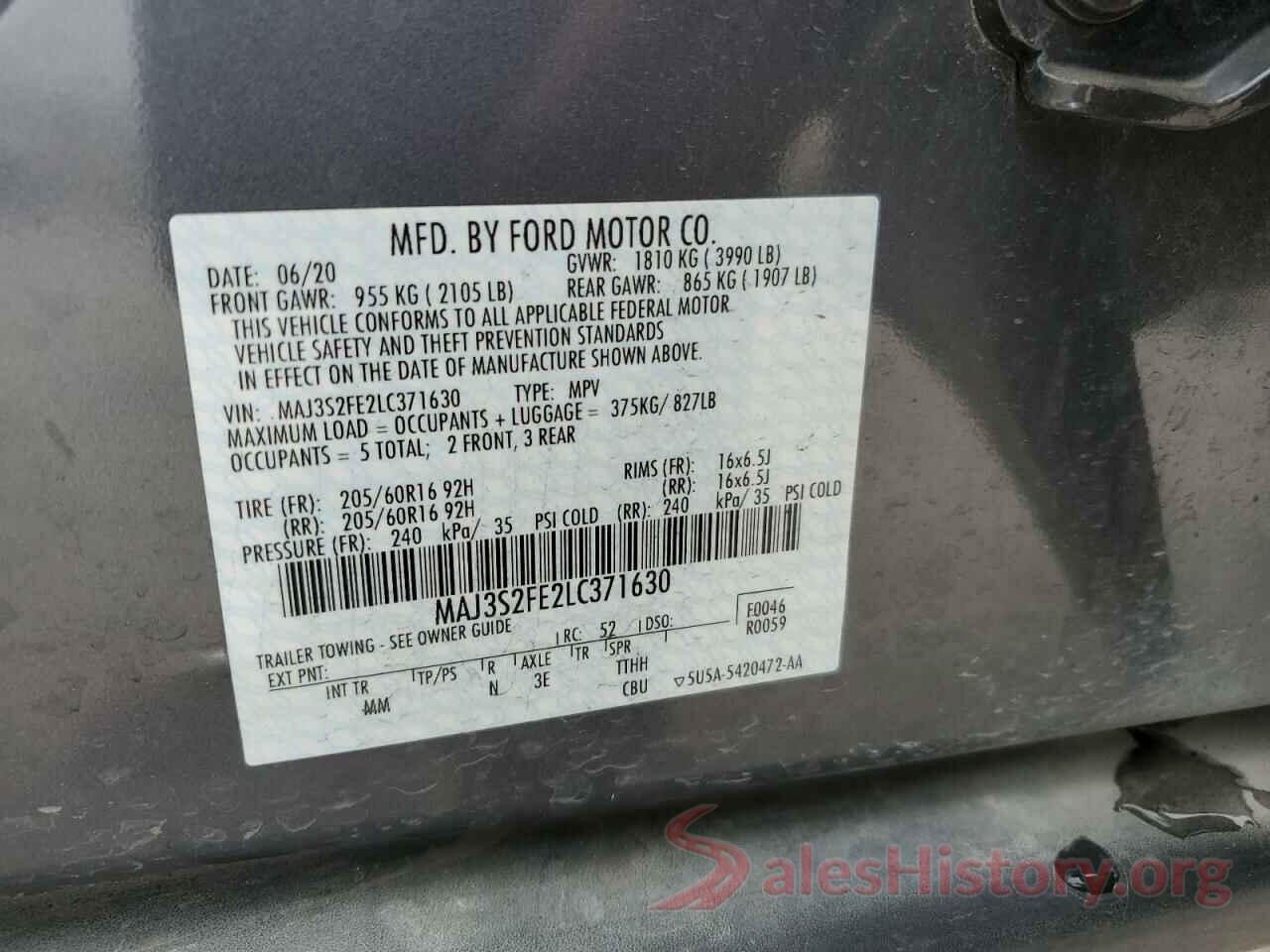 MAJ3S2FE2LC371630 2020 FORD ECOSPORT