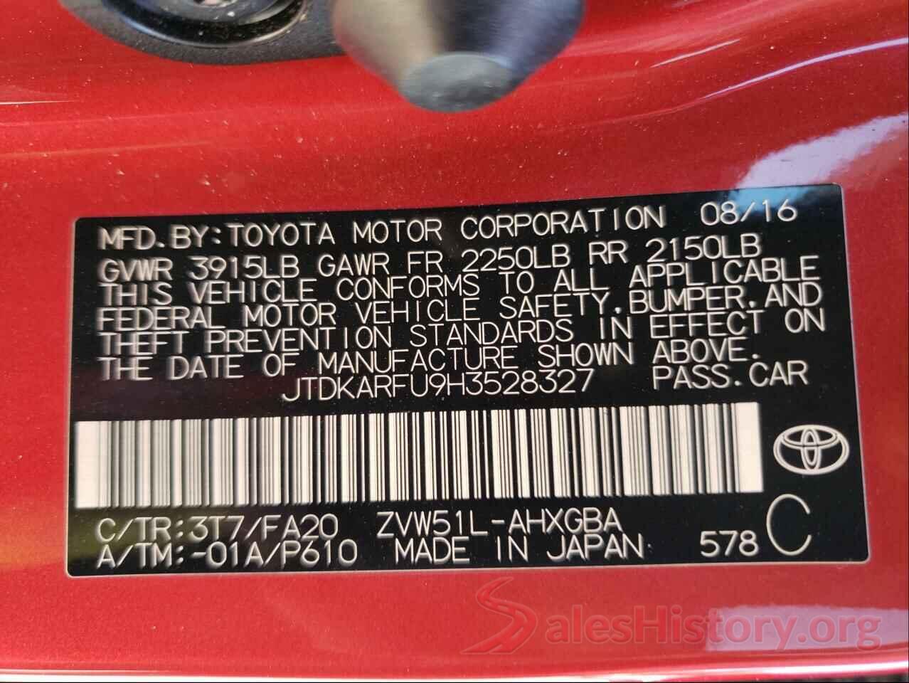 JTDKARFU9H3528327 2017 TOYOTA PRIUS