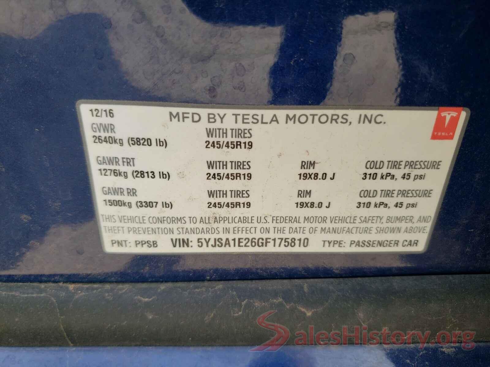 5YJSA1E26GF175810 2016 TESLA MODEL S