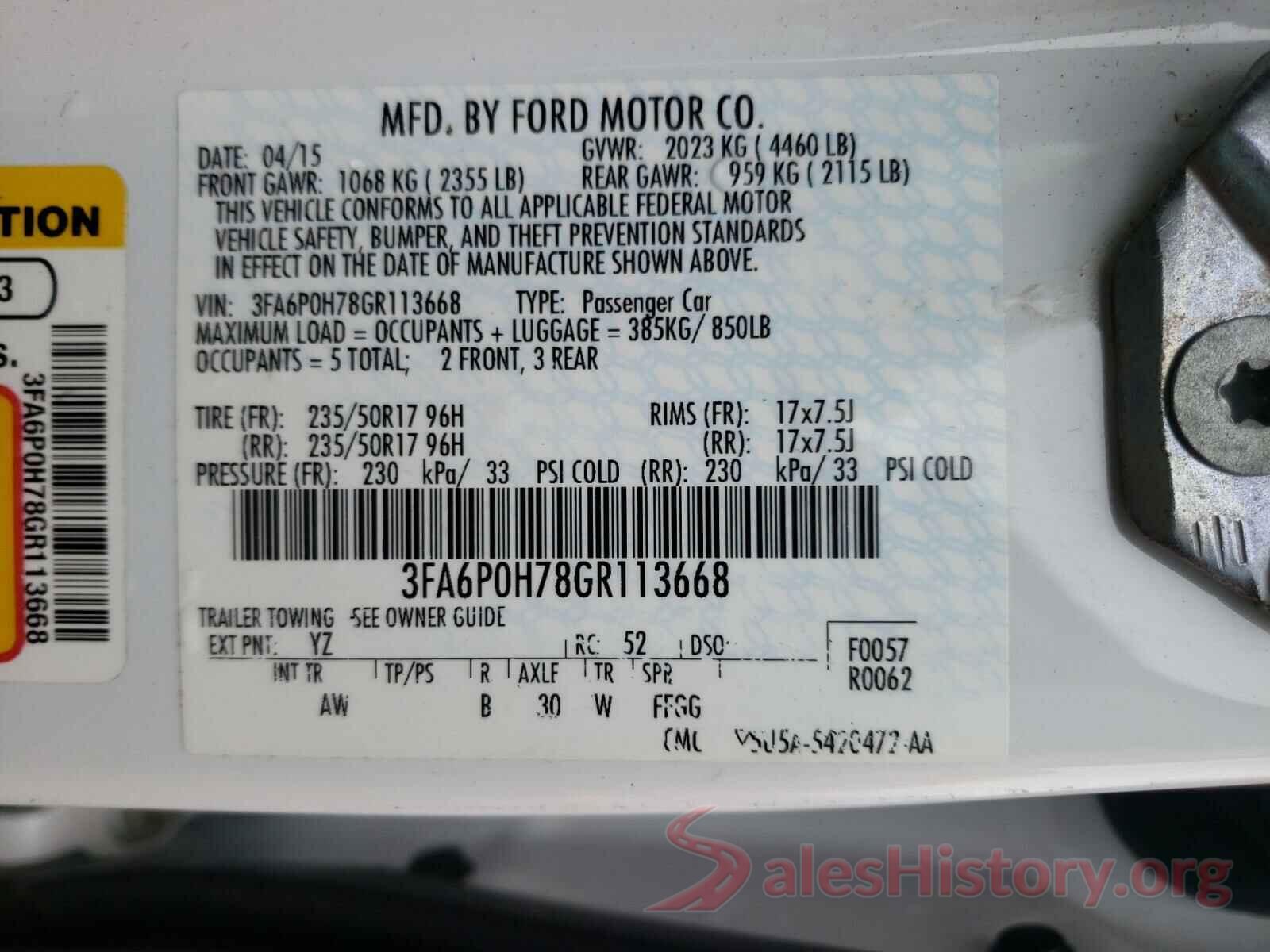 3FA6P0H78GR113668 2016 FORD FUSION