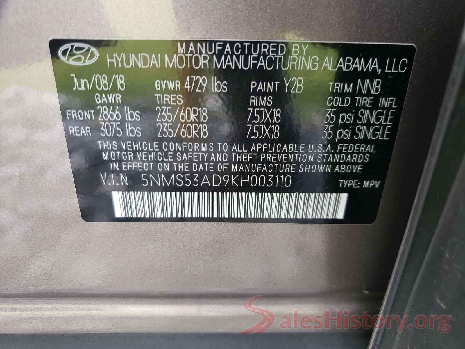 5NMS53AD9KH003110 2019 HYUNDAI SANTA FE