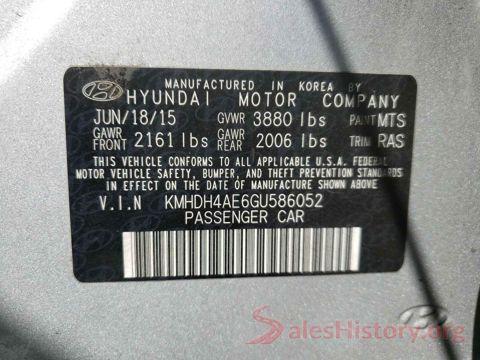 KMHDH4AE6GU586052 2016 HYUNDAI ELANTRA