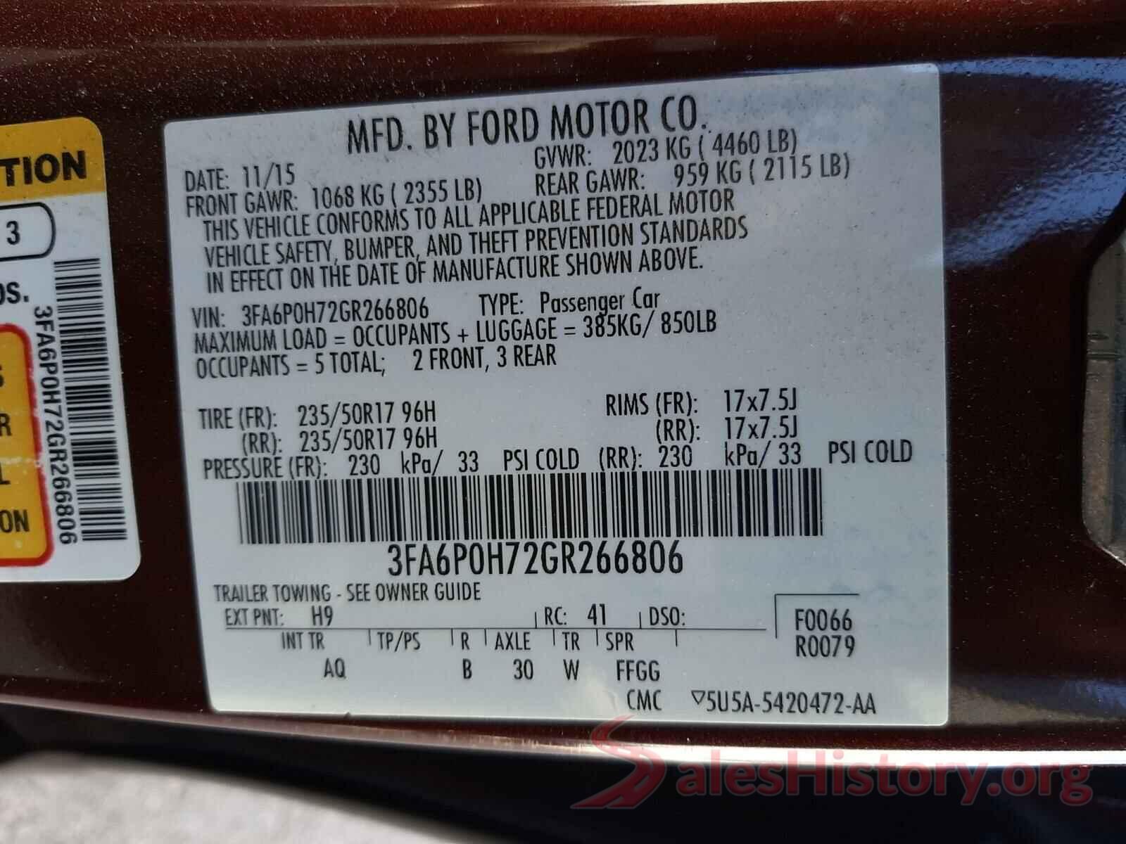 3FA6P0H72GR266806 2016 FORD FUSION