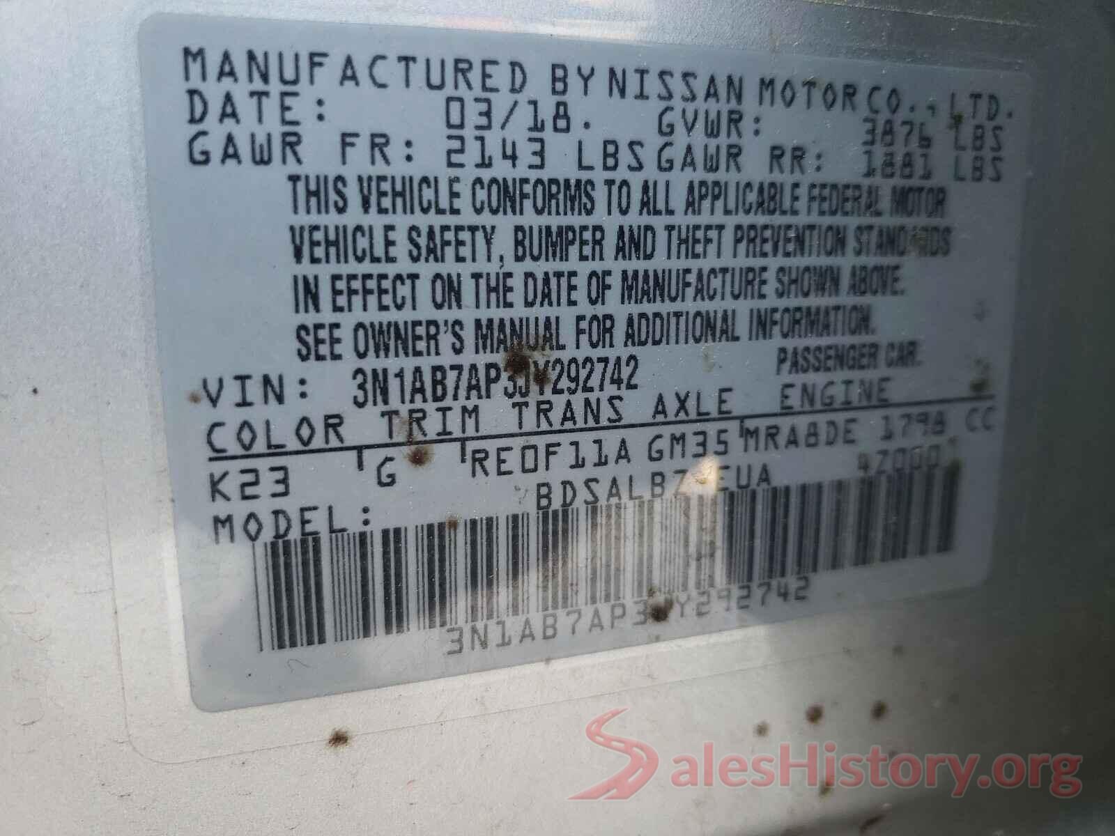 3N1AB7AP3JY292742 2018 NISSAN SENTRA