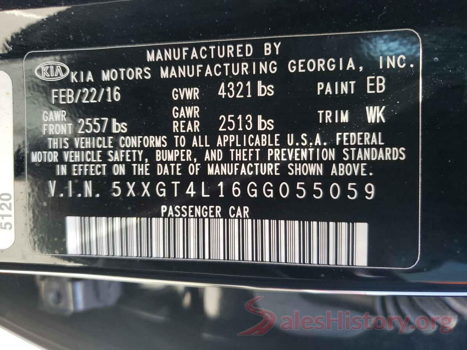 5XXGT4L16GG055059 2016 KIA OPTIMA