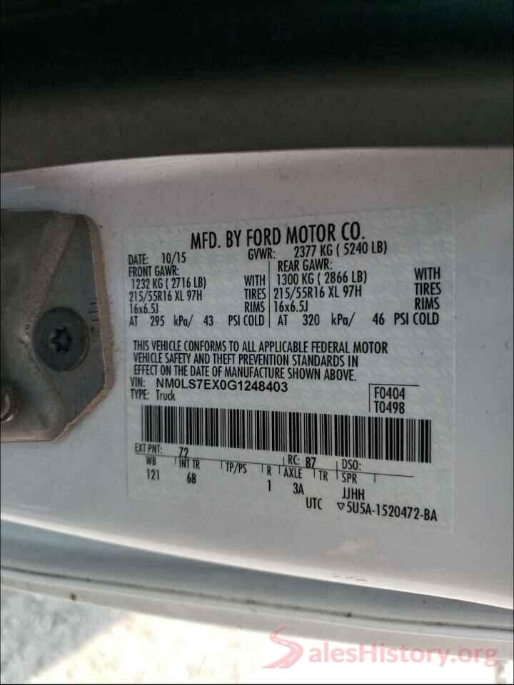 NM0LS7EX0G1248403 2016 FORD TRANSIT CO