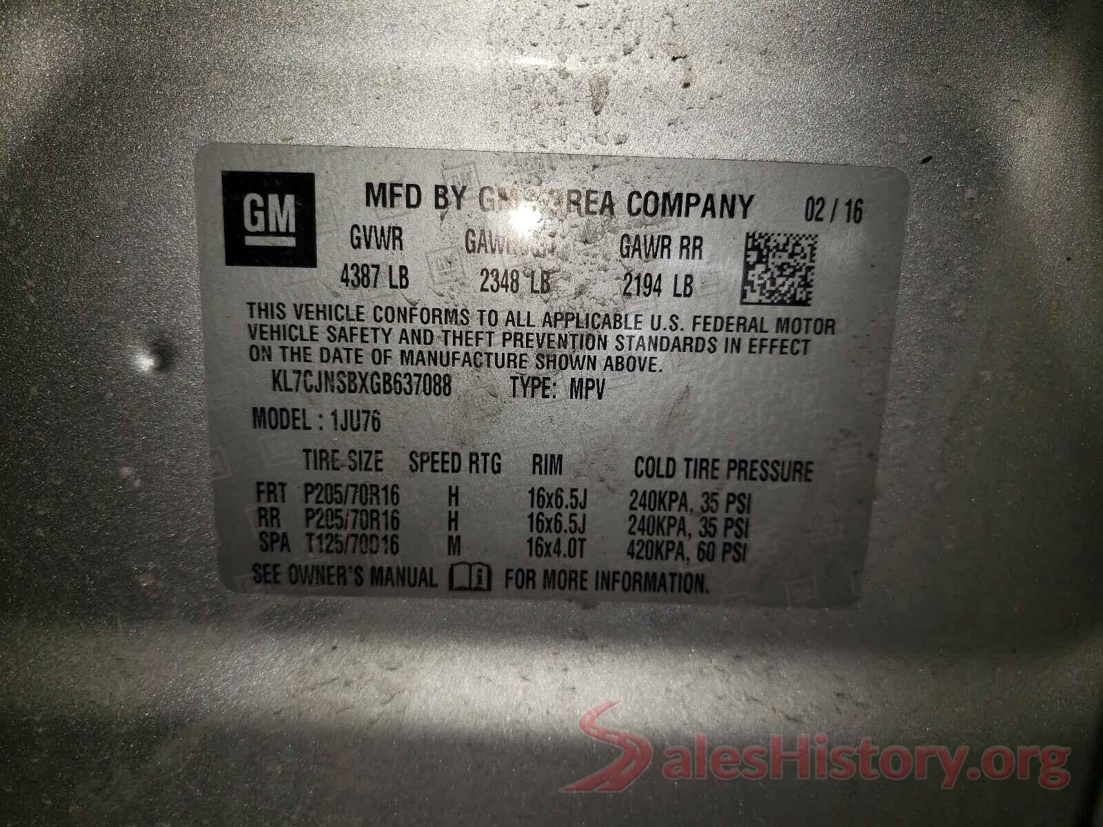 KL7CJNSBXGB637088 2016 CHEVROLET TRAX