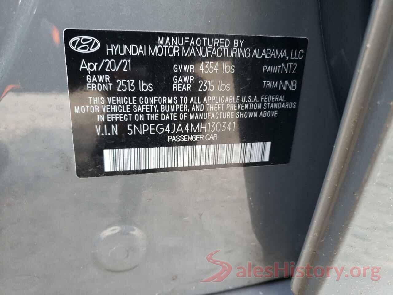 5NPEG4JA4MH130341 2021 HYUNDAI SONATA