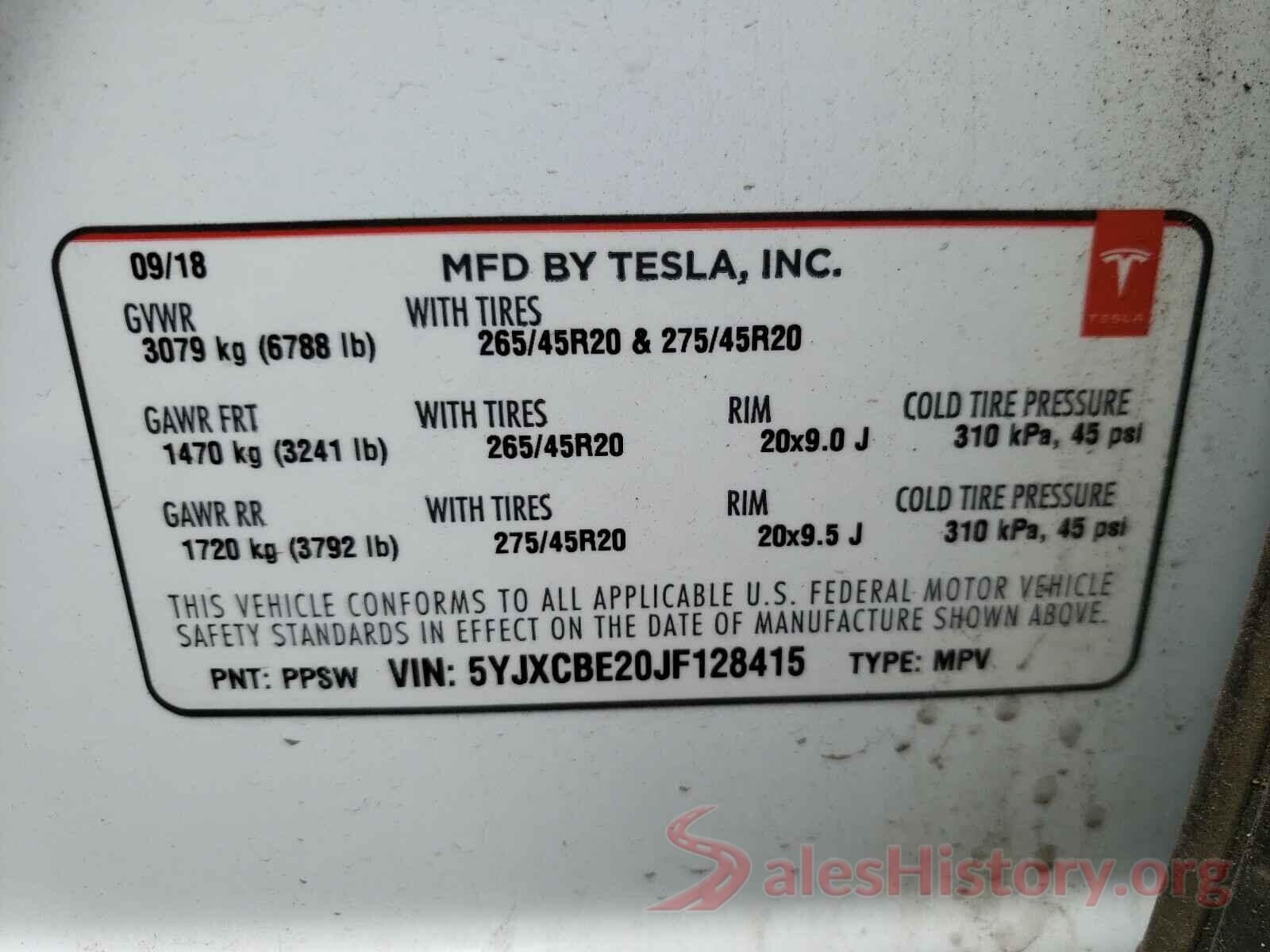 5YJXCBE20JF128415 2018 TESLA MODEL X