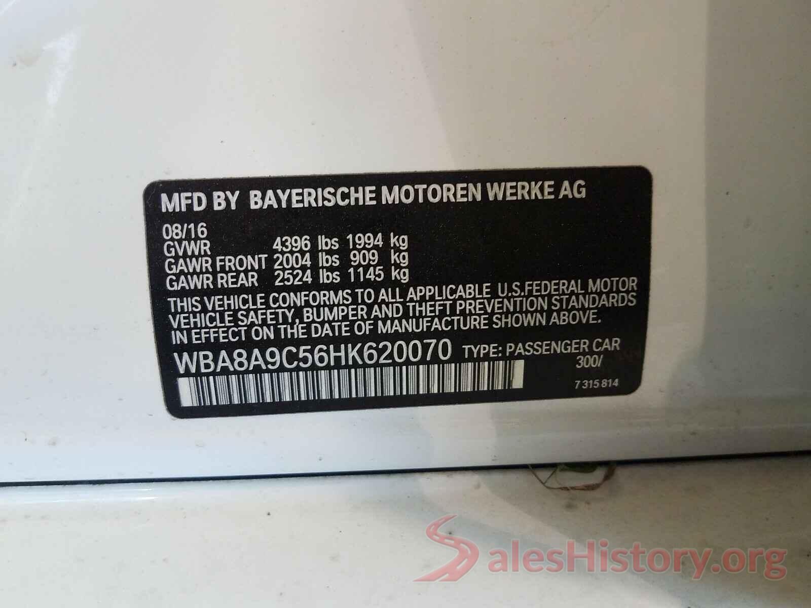 WBA8A9C56HK620070 2017 BMW 3 SERIES