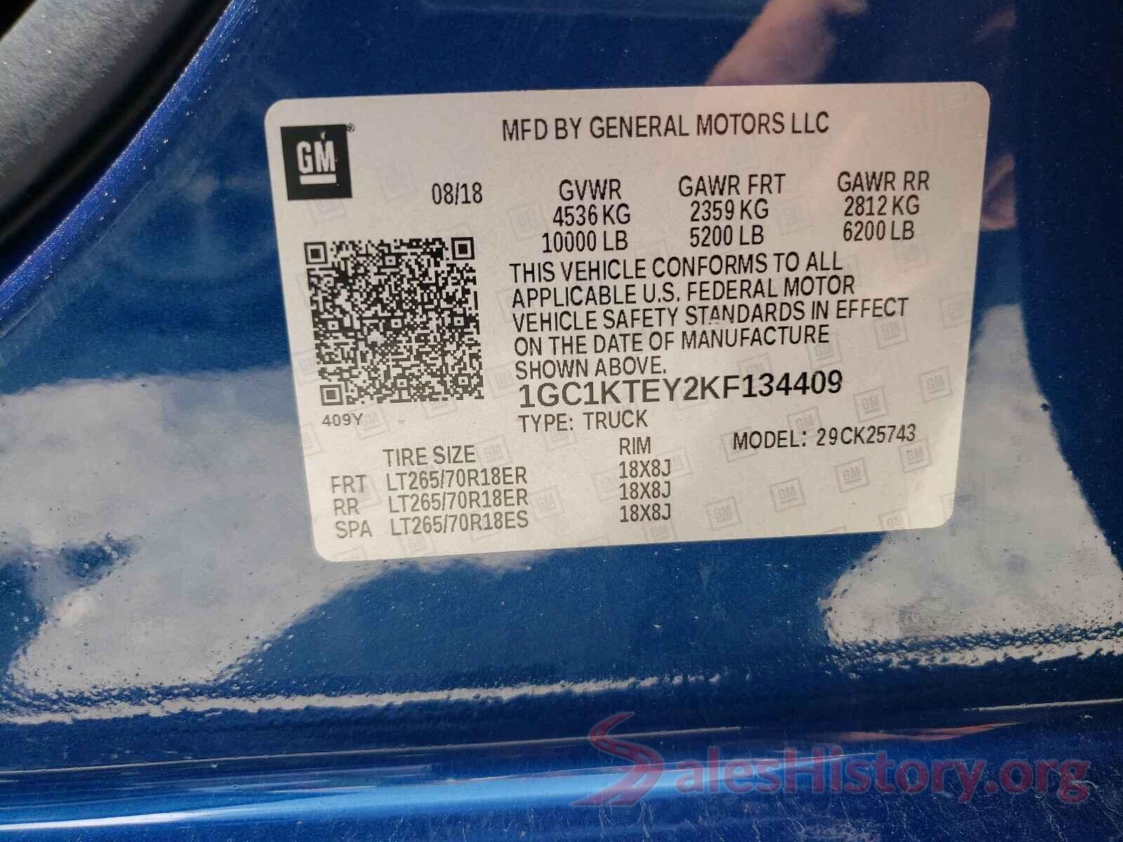 1GC1KTEY2KF134409 2019 CHEVROLET SILVERADO