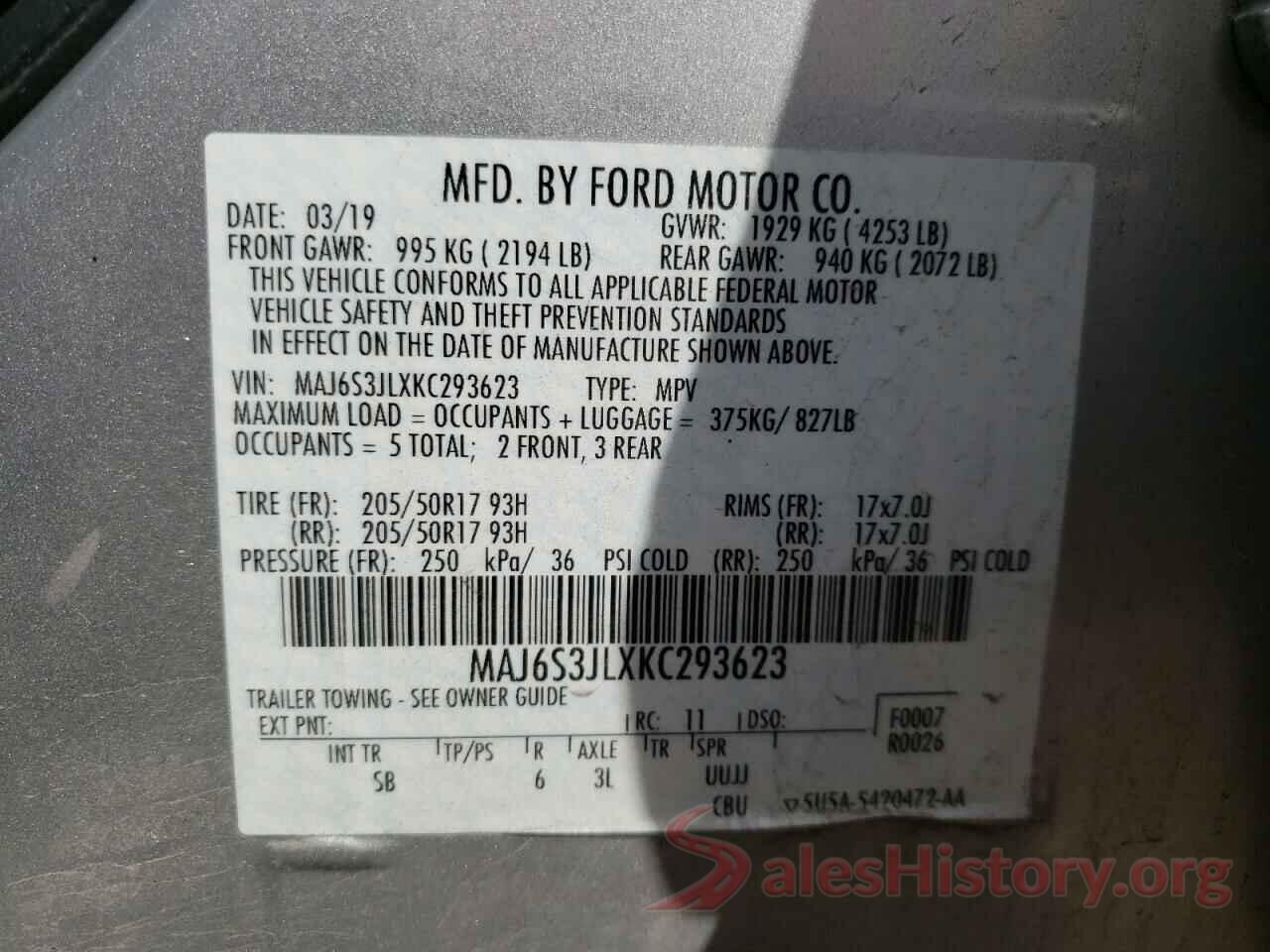 MAJ6S3JLXKC293623 2019 FORD ALL OTHER