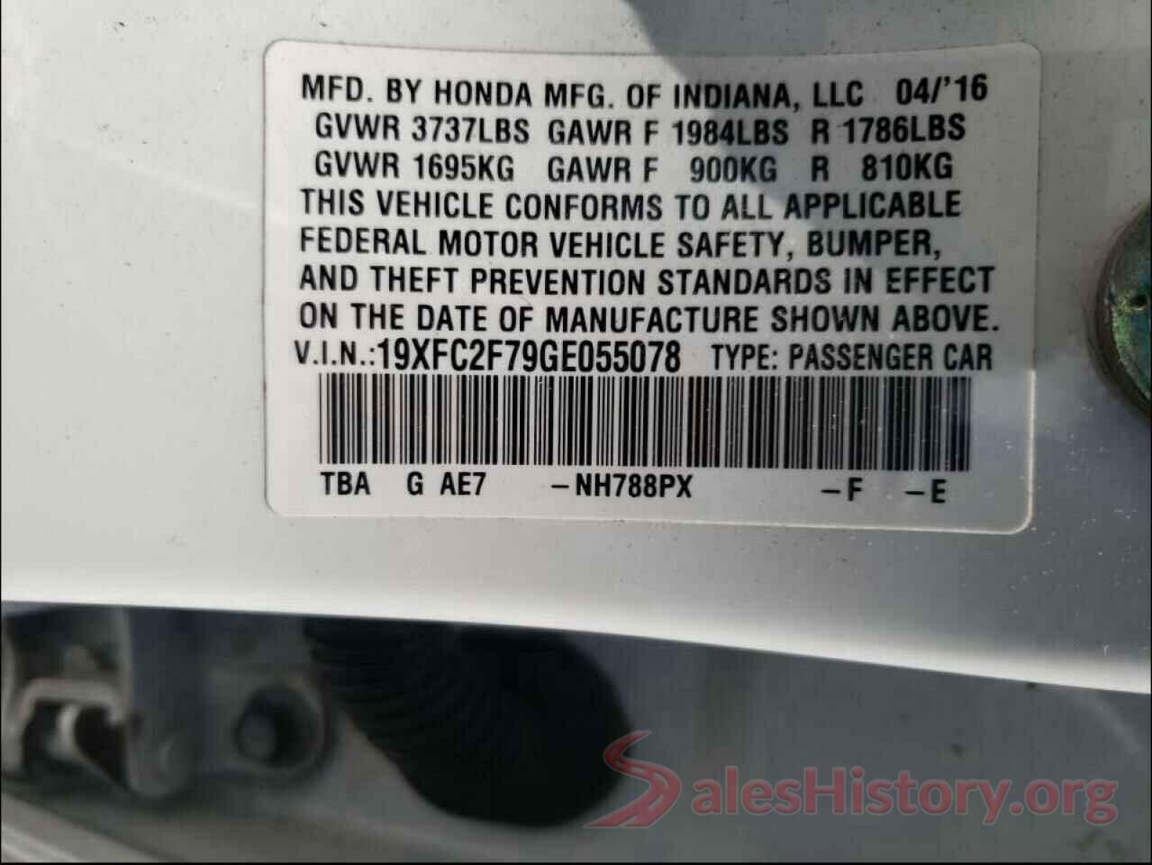 19XFC2F79GE055078 2016 HONDA CIVIC