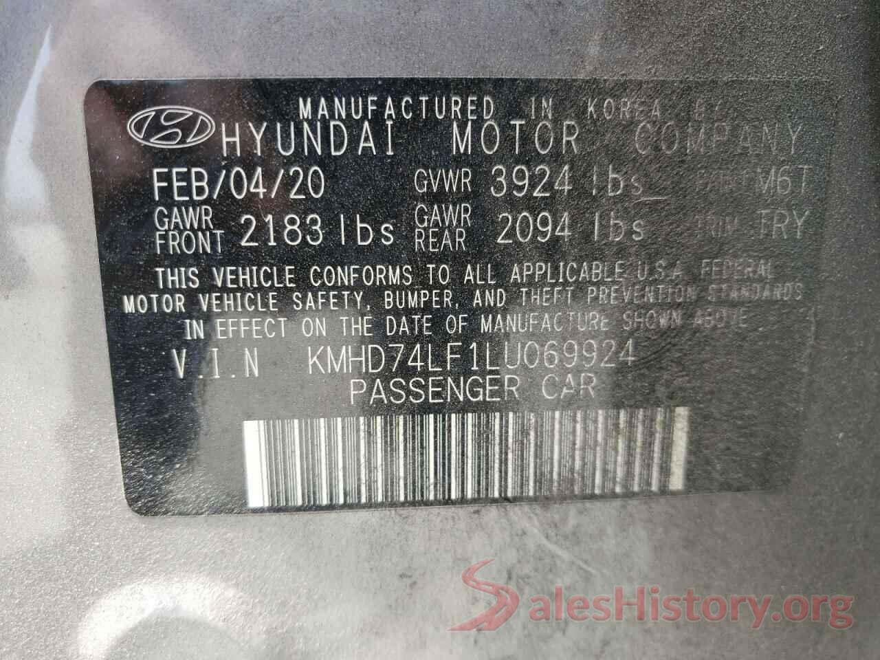 KMHD74LF1LU069924 2020 HYUNDAI ELANTRA