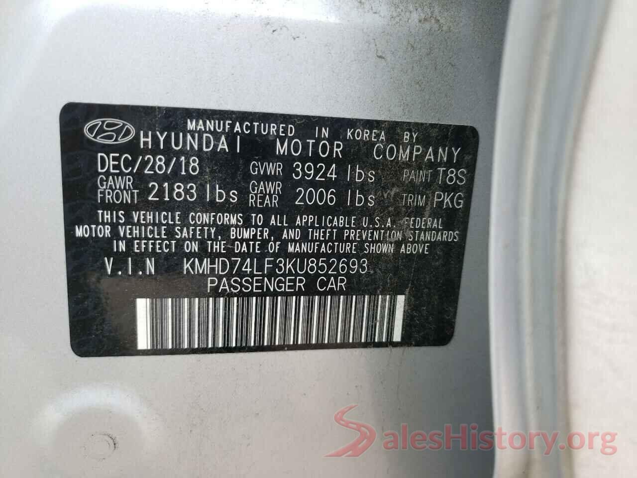 KMHD74LF3KU852693 2019 HYUNDAI ELANTRA