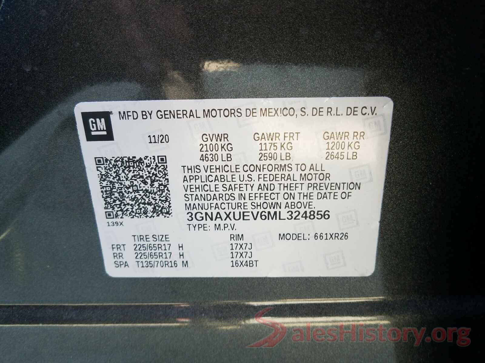 3GNAXUEV6ML324856 2021 CHEVROLET EQUINOX