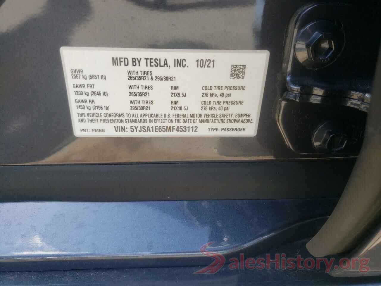 5YJSA1E65MF453112 2021 TESLA MODEL S