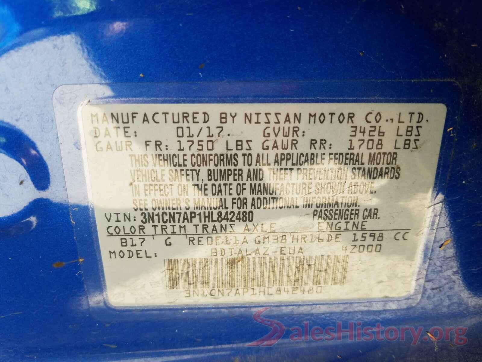 3N1CN7AP1HL842480 2017 NISSAN VERSA