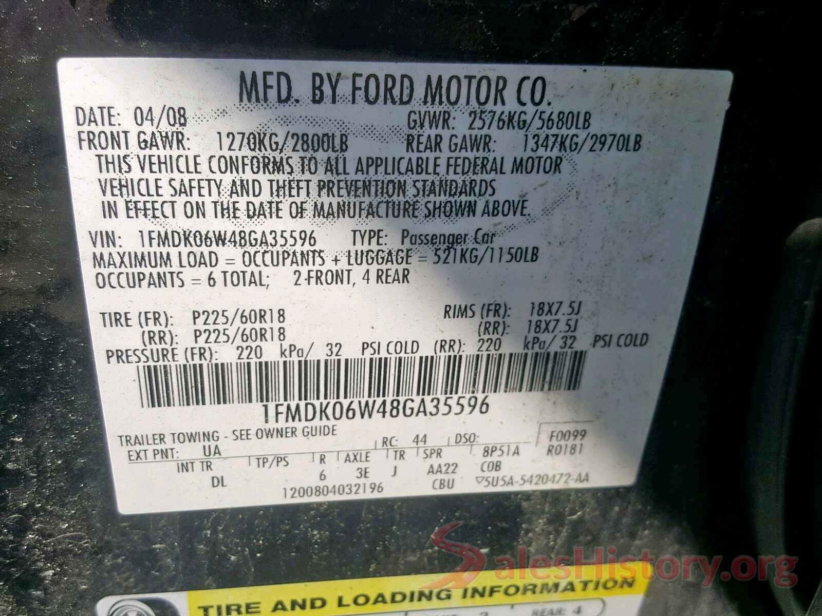 1FMDK06W48GA35596 2008 FORD TAURUS