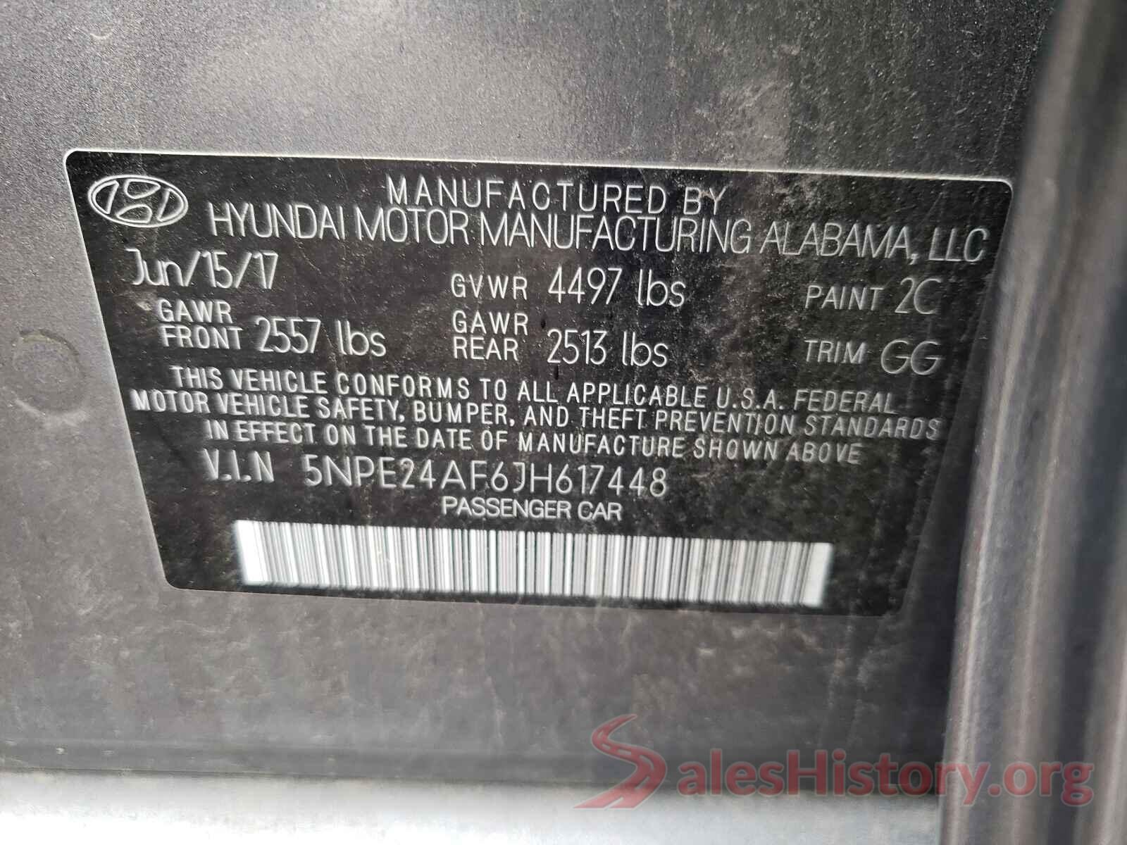 5NPE24AF6JH617448 2018 HYUNDAI SONATA