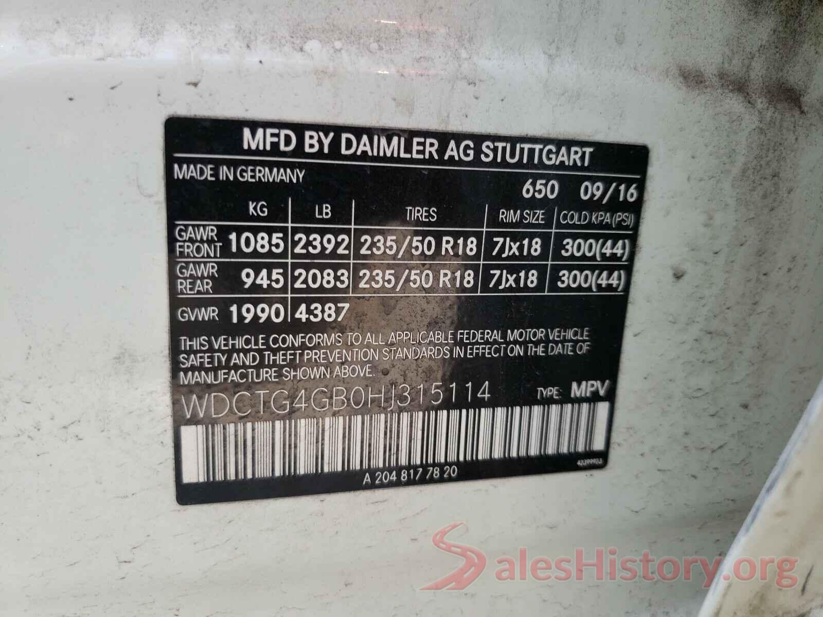 WDCTG4GB0HJ315114 2017 MERCEDES-BENZ G CLASS