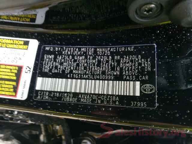 4T1G11AK5LU400999 2020 TOYOTA CAMRY