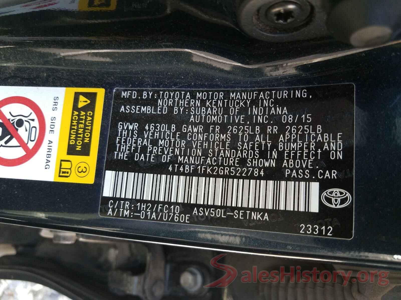 4T4BF1FK2GR522784 2016 TOYOTA CAMRY