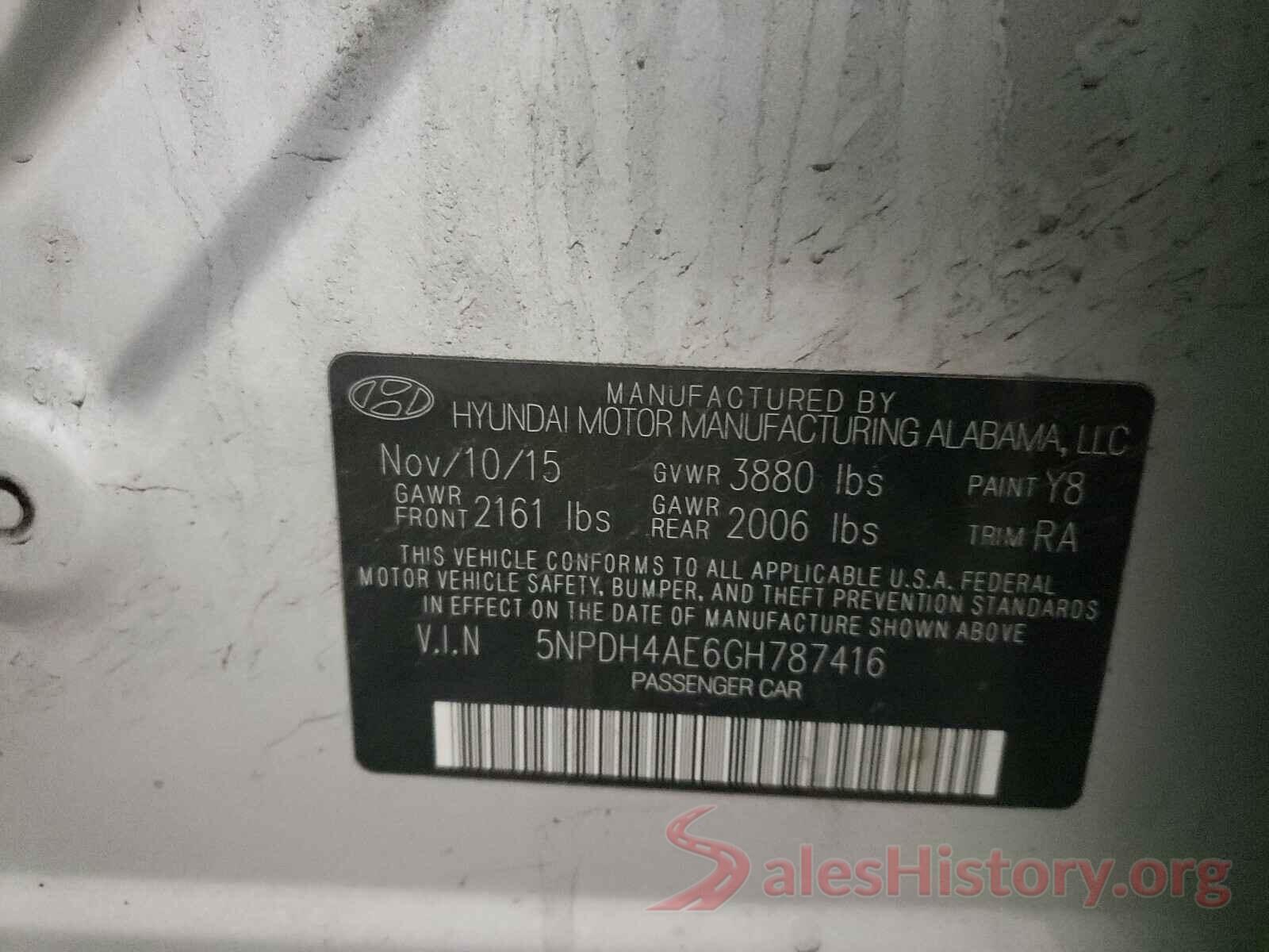 5NPDH4AE6GH787416 2016 HYUNDAI ELANTRA