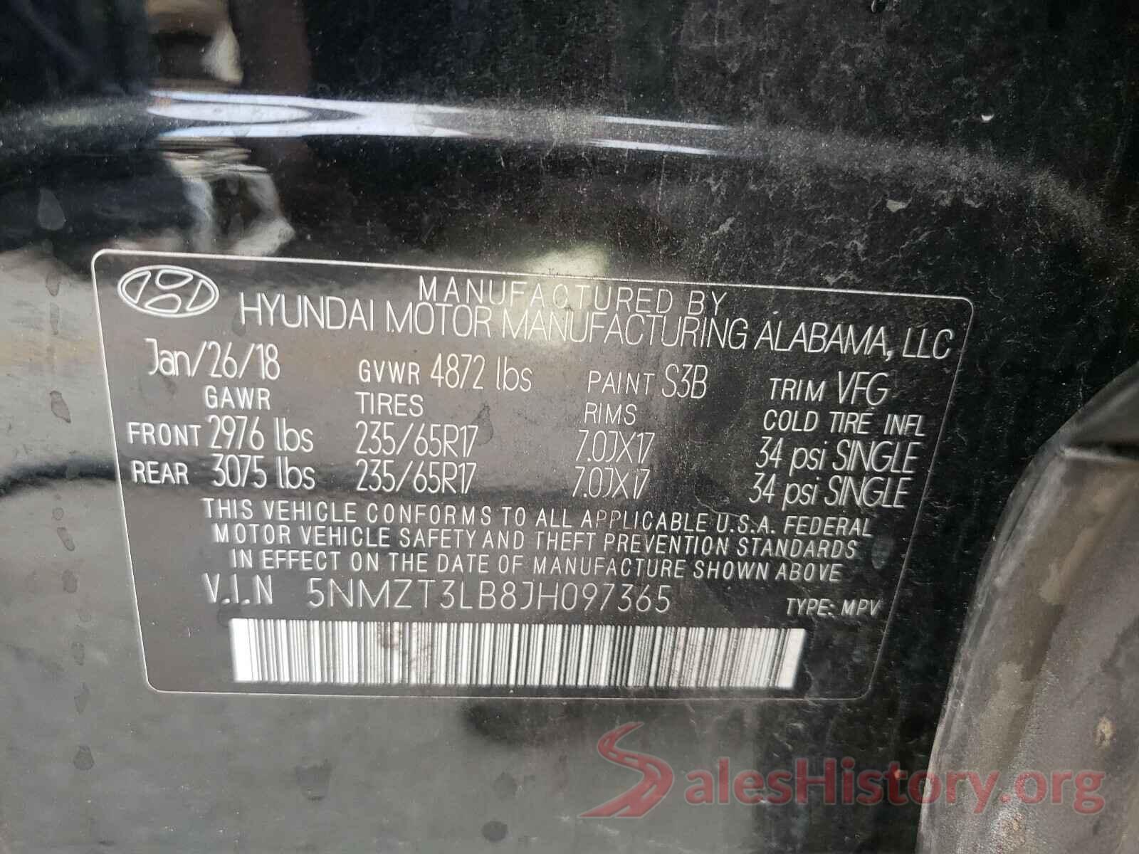 5NMZT3LB8JH097365 2018 HYUNDAI SANTA FE