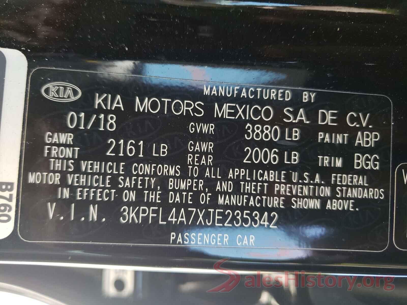 3KPFL4A7XJE235342 2018 KIA FORTE