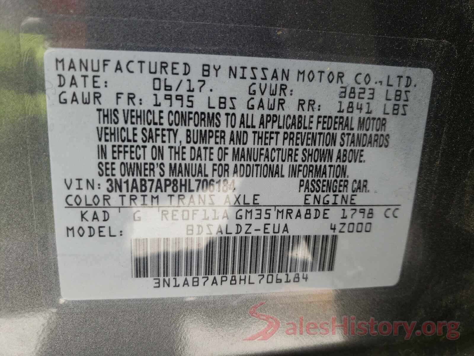 3N1AB7AP8HL706184 2017 NISSAN SENTRA