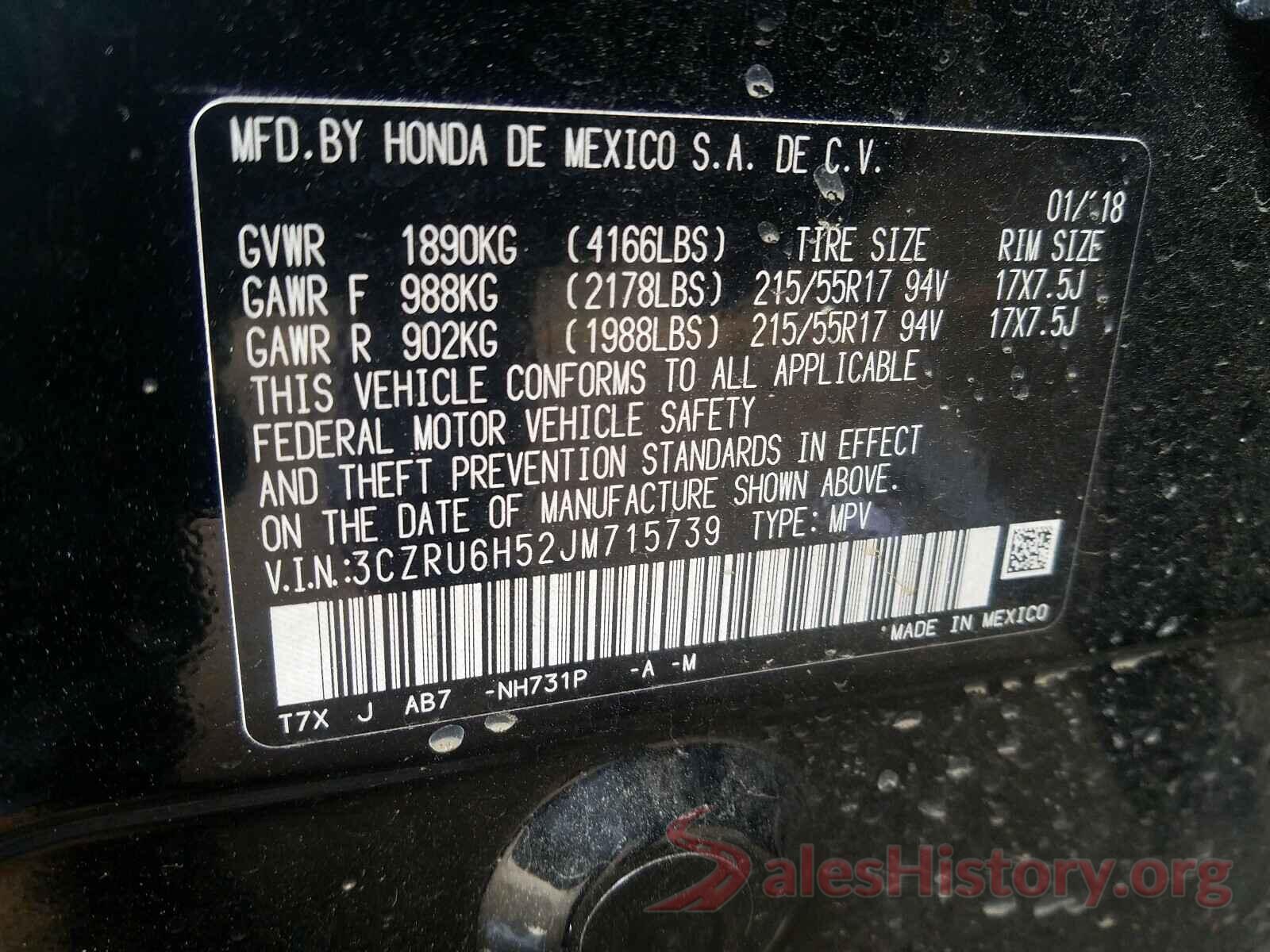 3CZRU6H52JM715739 2018 HONDA HR-V