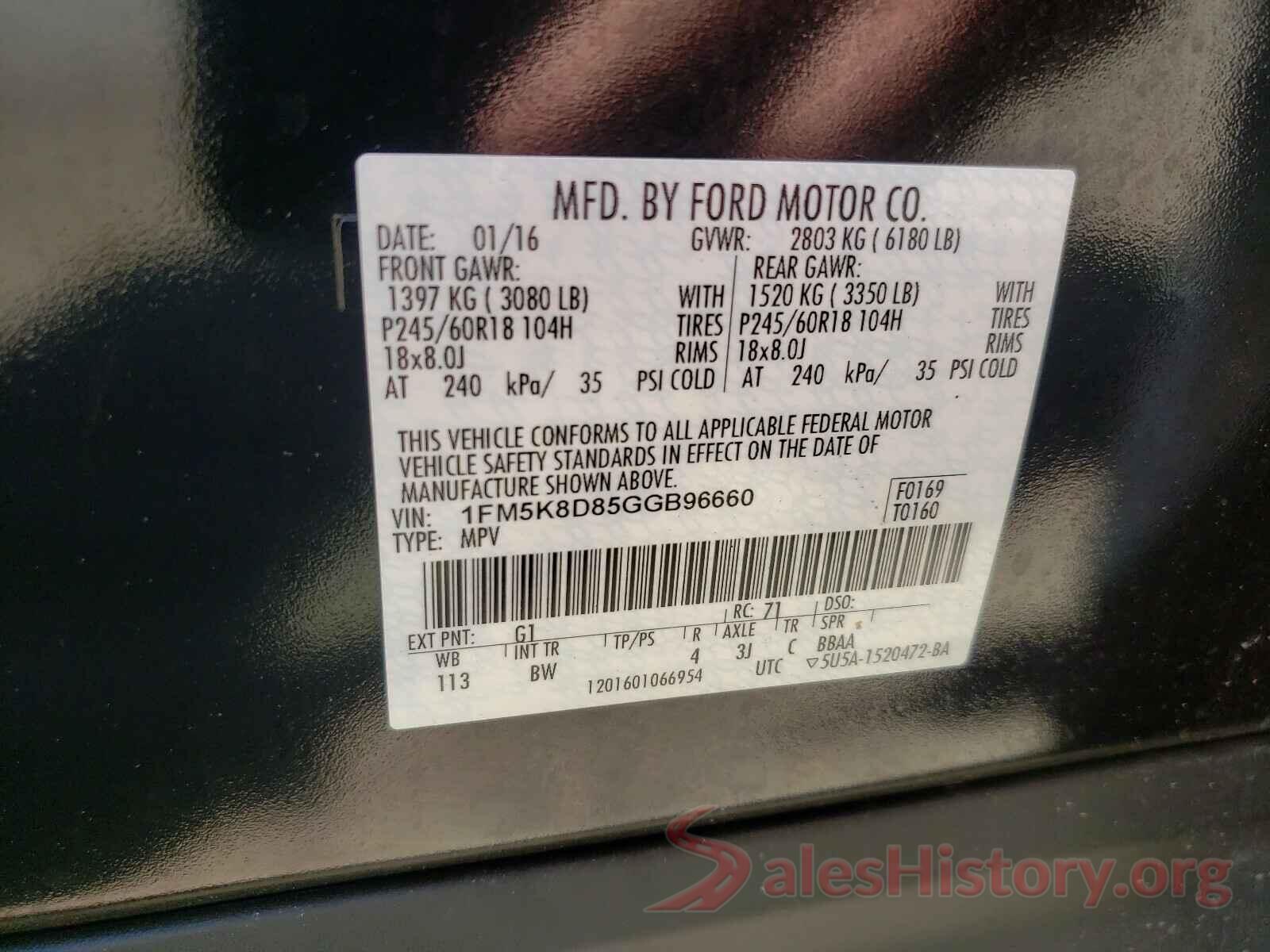 1FM5K8D85GGB96660 2016 FORD EXPLORER