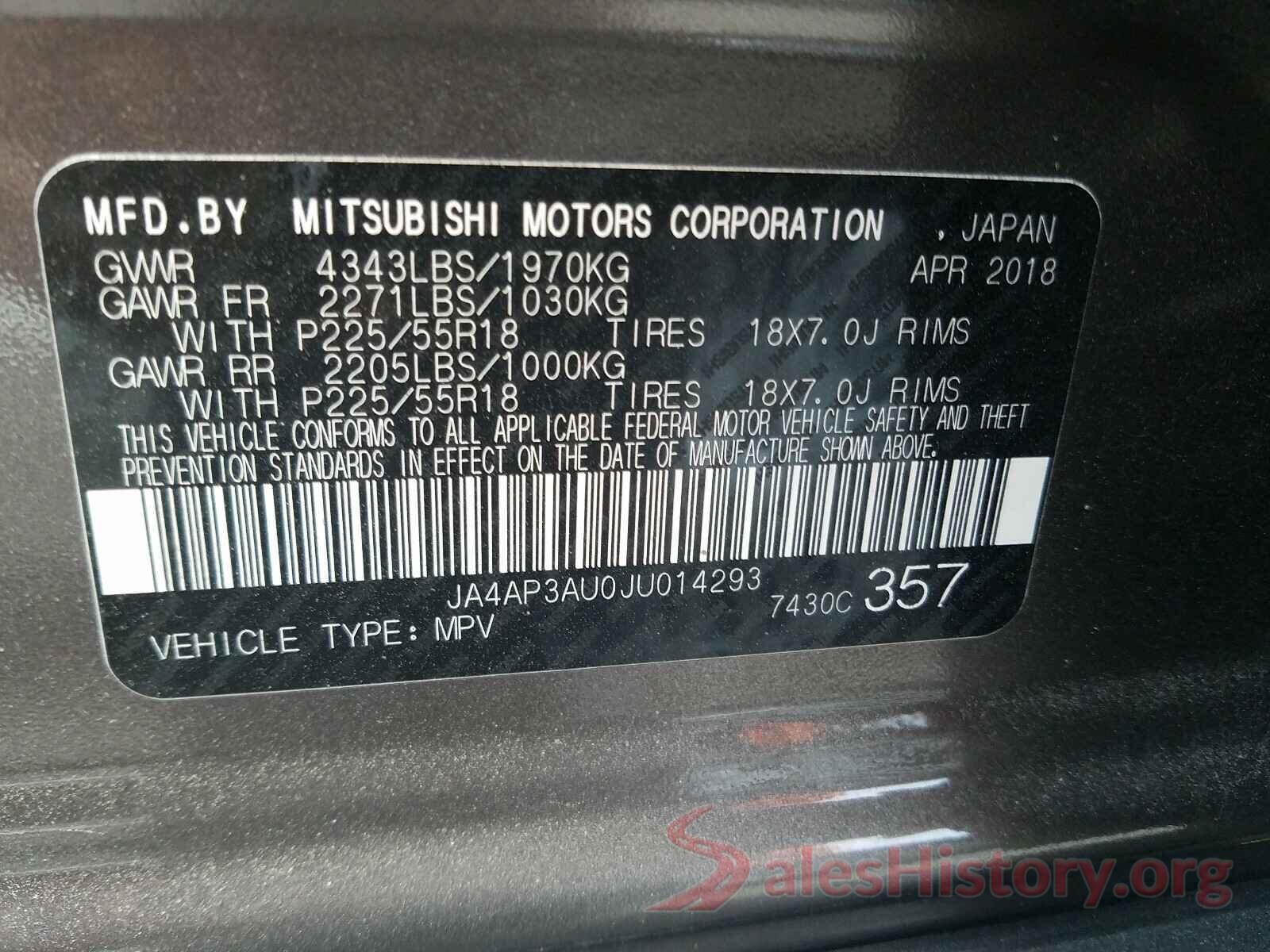 JA4AP3AU0JU014293 2018 MITSUBISHI OUTLANDER