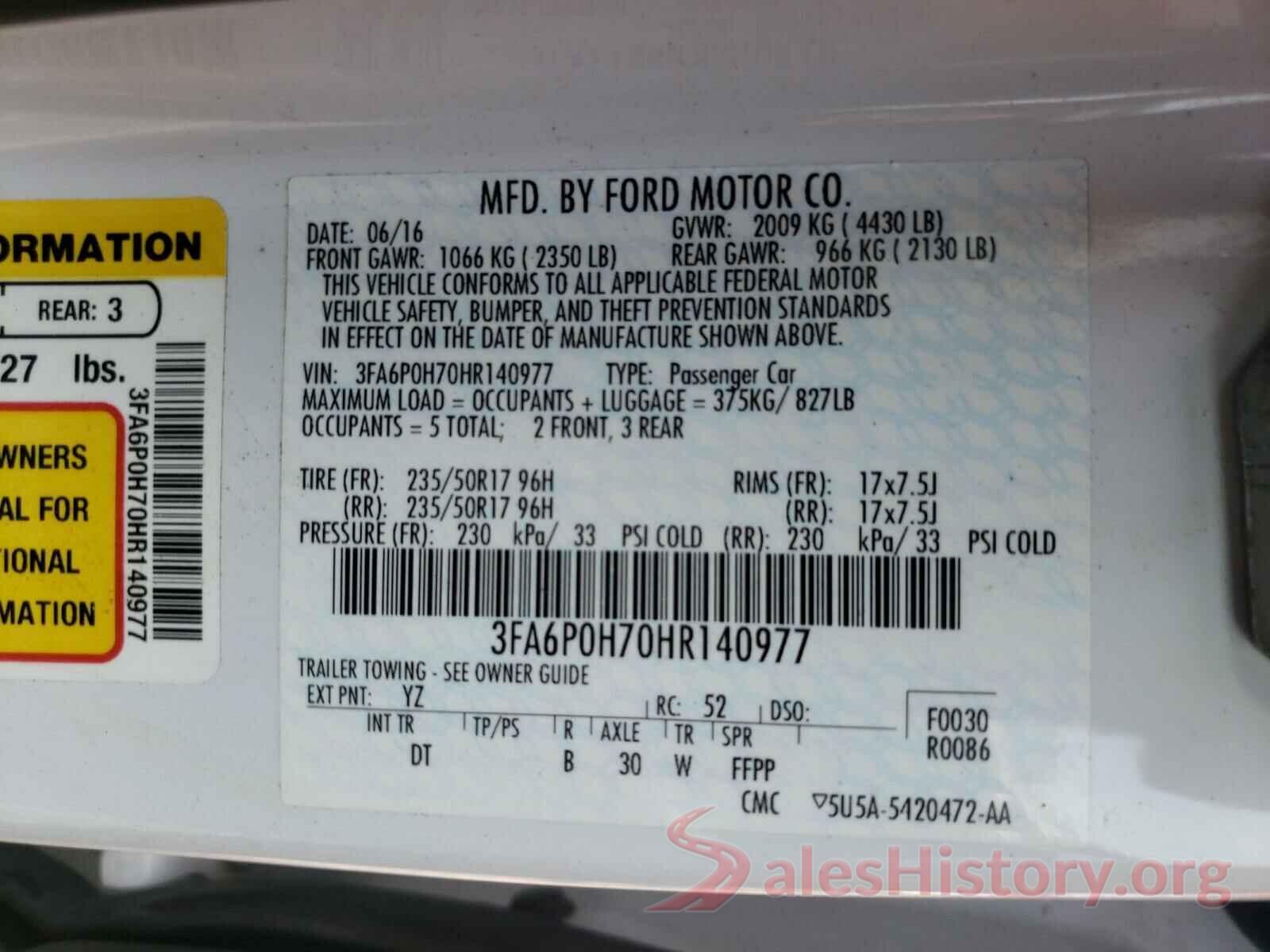 3FA6P0H70HR140977 2017 FORD FUSION