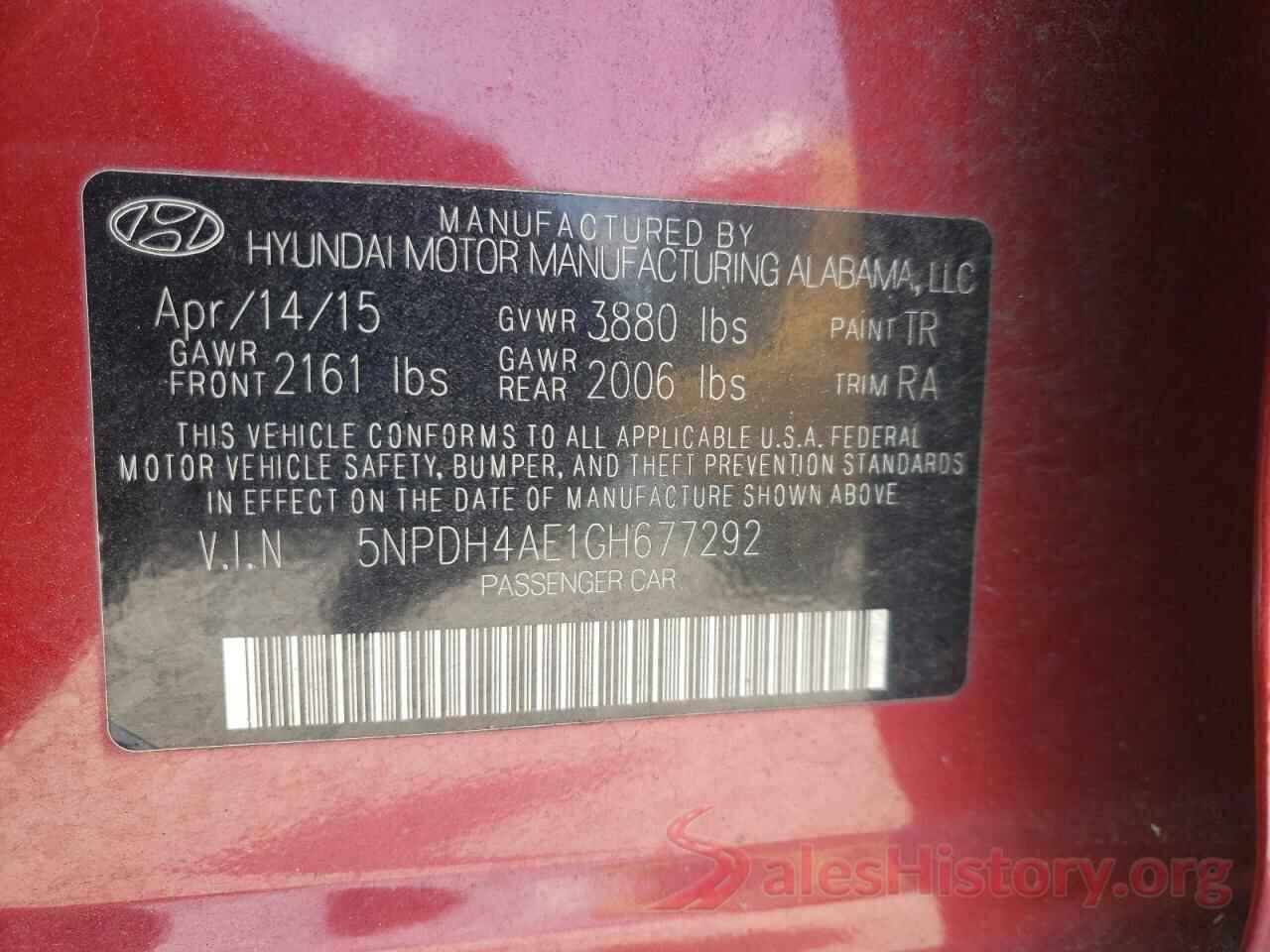 5NPDH4AE1GH677292 2016 HYUNDAI ELANTRA