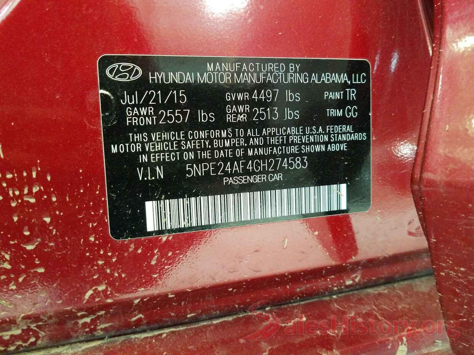 5NPE24AF4GH274583 2016 HYUNDAI SONATA