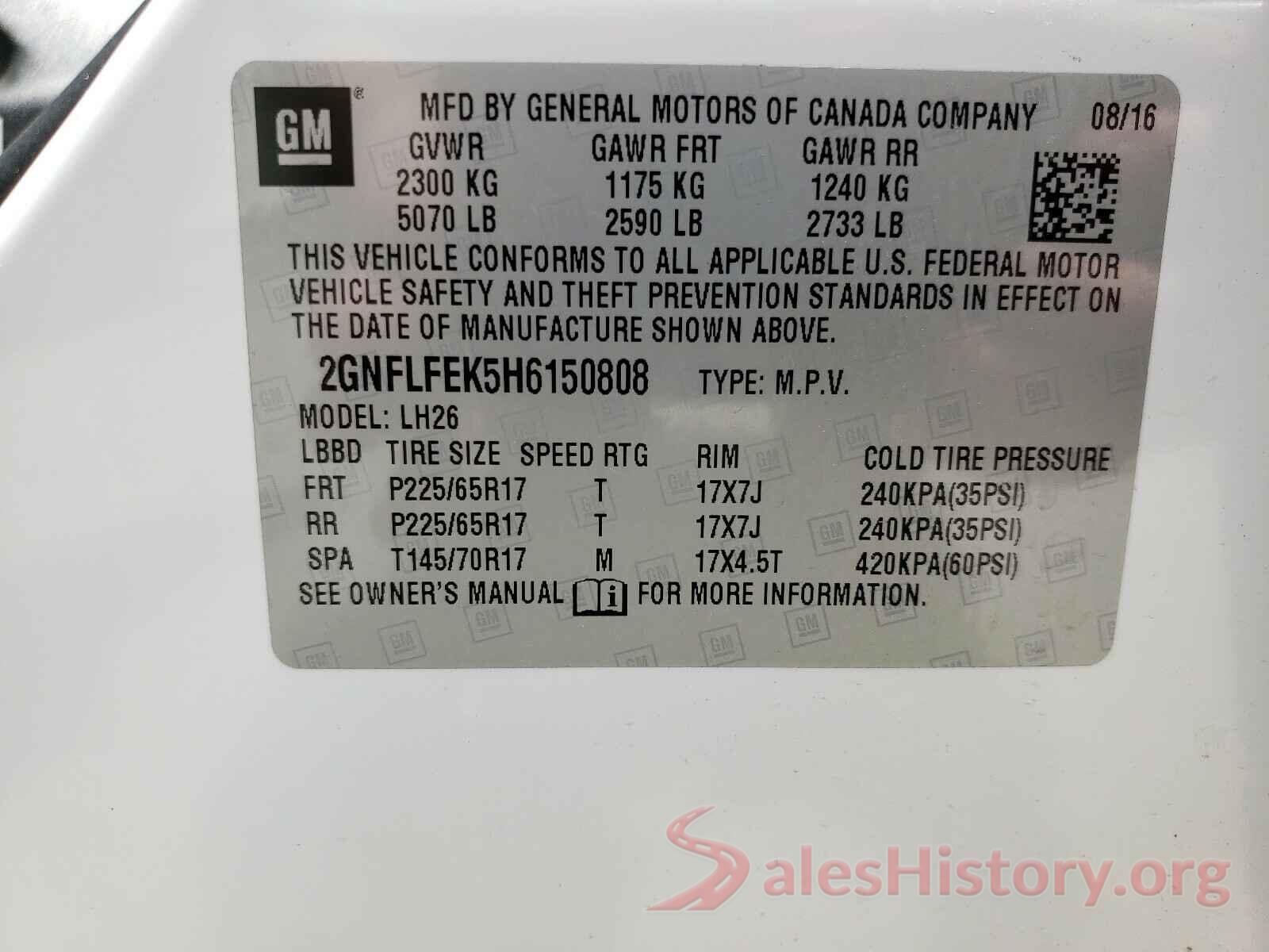 2GNFLFEK5H6150808 2017 CHEVROLET EQUINOX