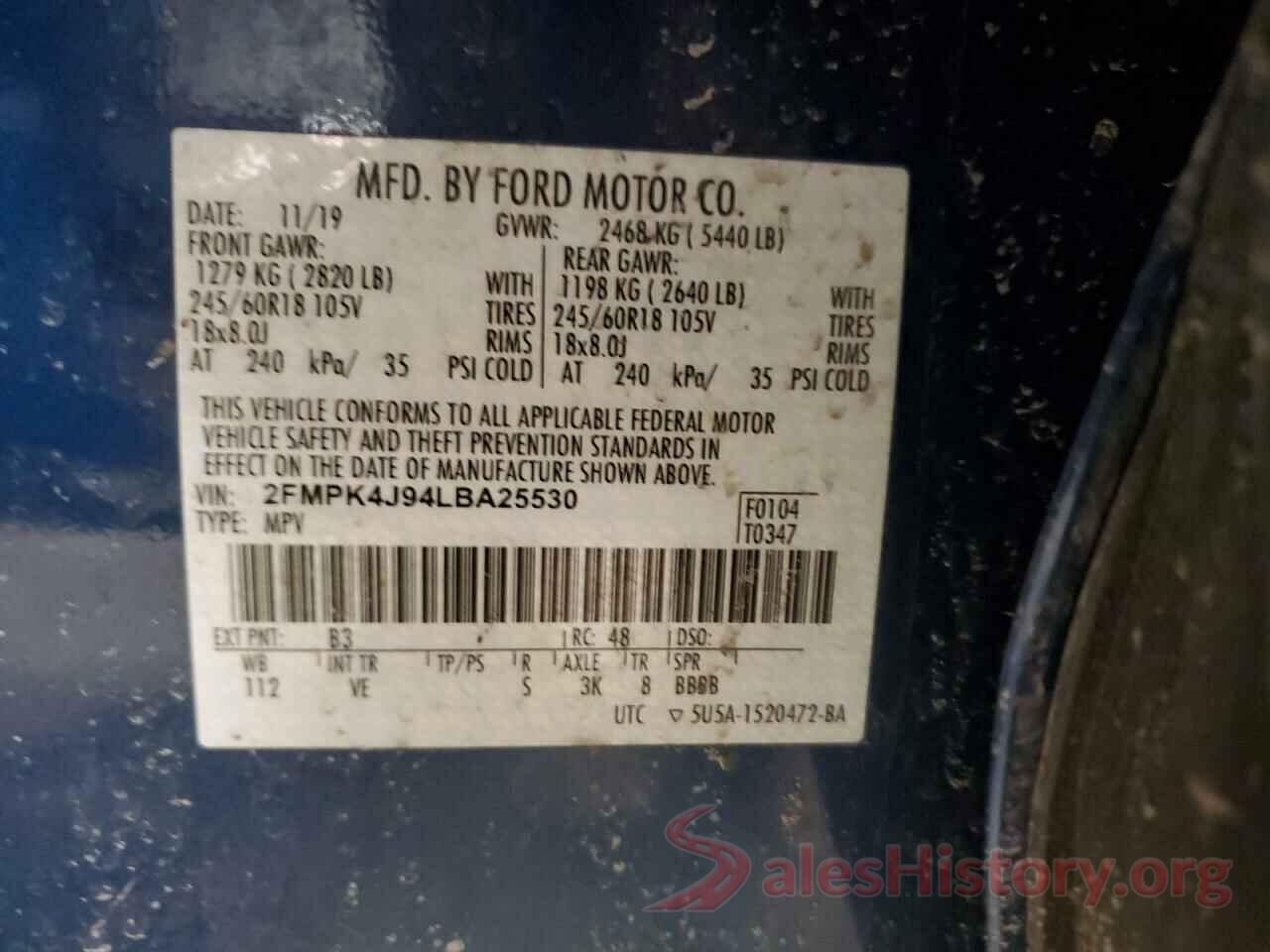 2FMPK4J94LBA25530 2020 FORD EDGE