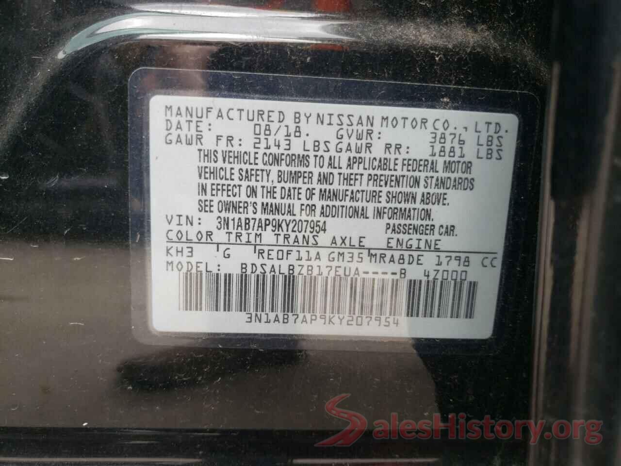 3N1AB7AP9KY207954 2019 NISSAN SENTRA